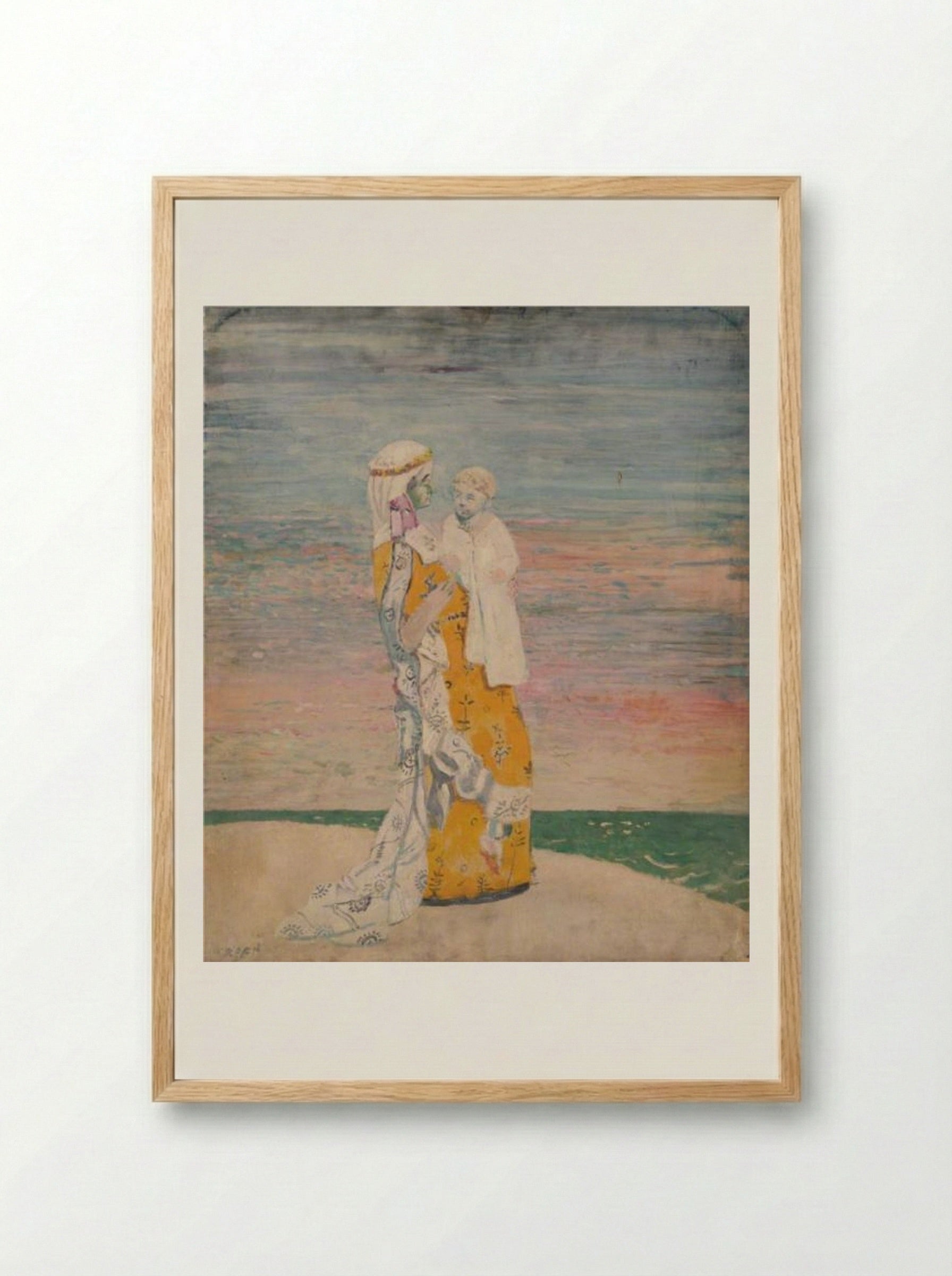 Mother and Child on the Beach - William Orpen - Framed Print Wood