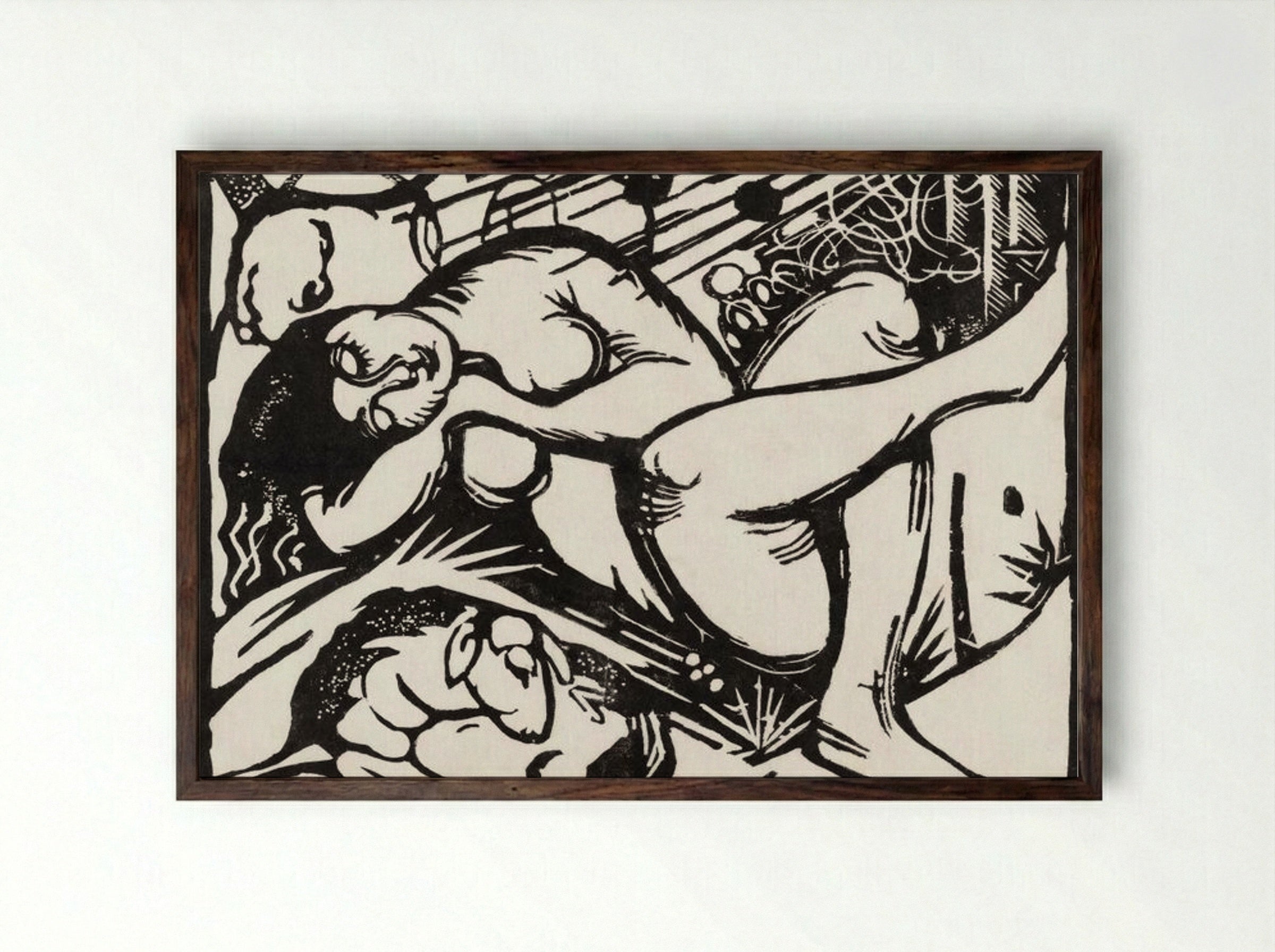 Sleeping Shepherdess - Franz Marc - Framed Print Dark Wood