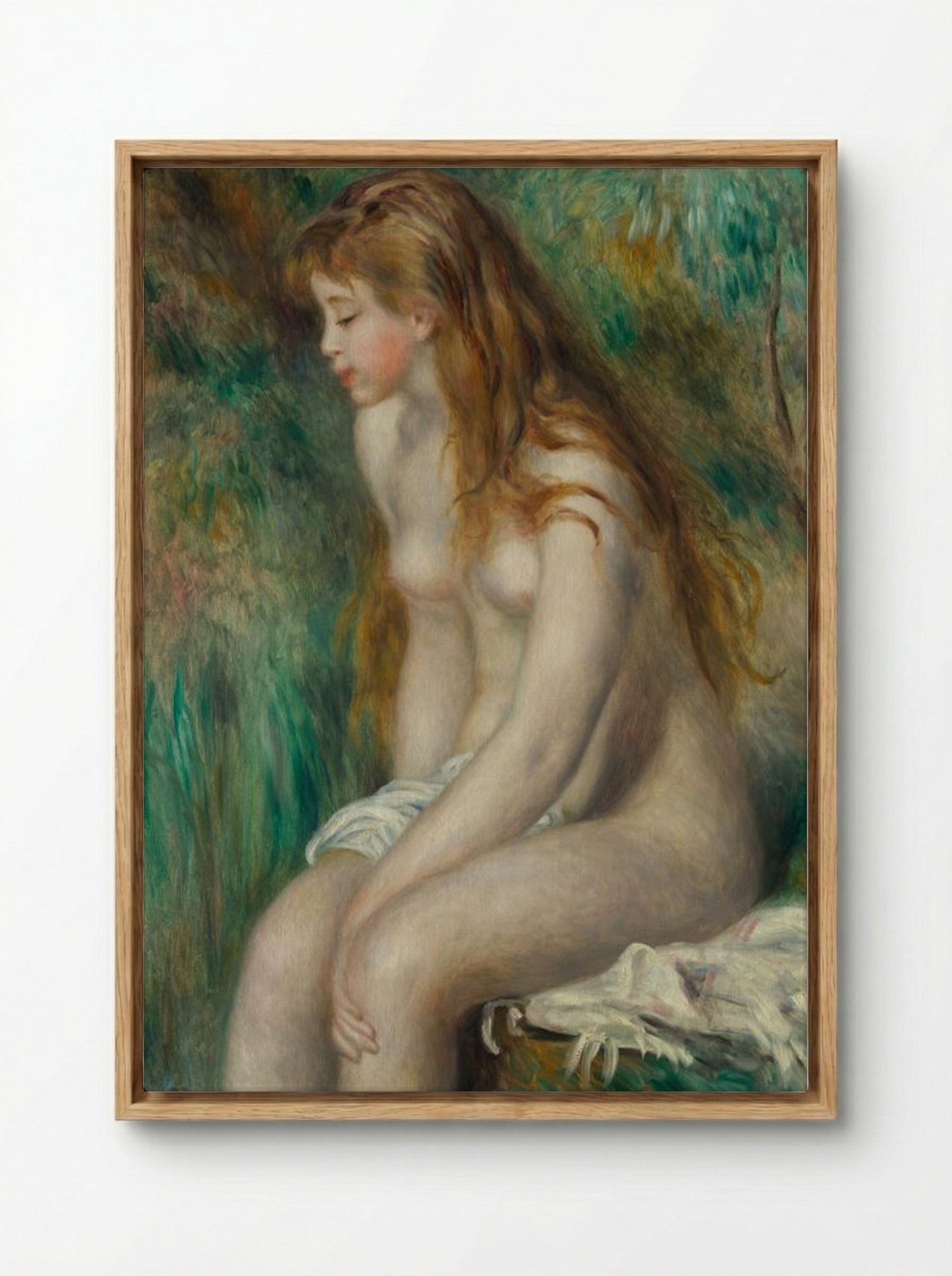 Young Girl Bathing - Pierre-Auguste Renoir - Framed Canvas Wood