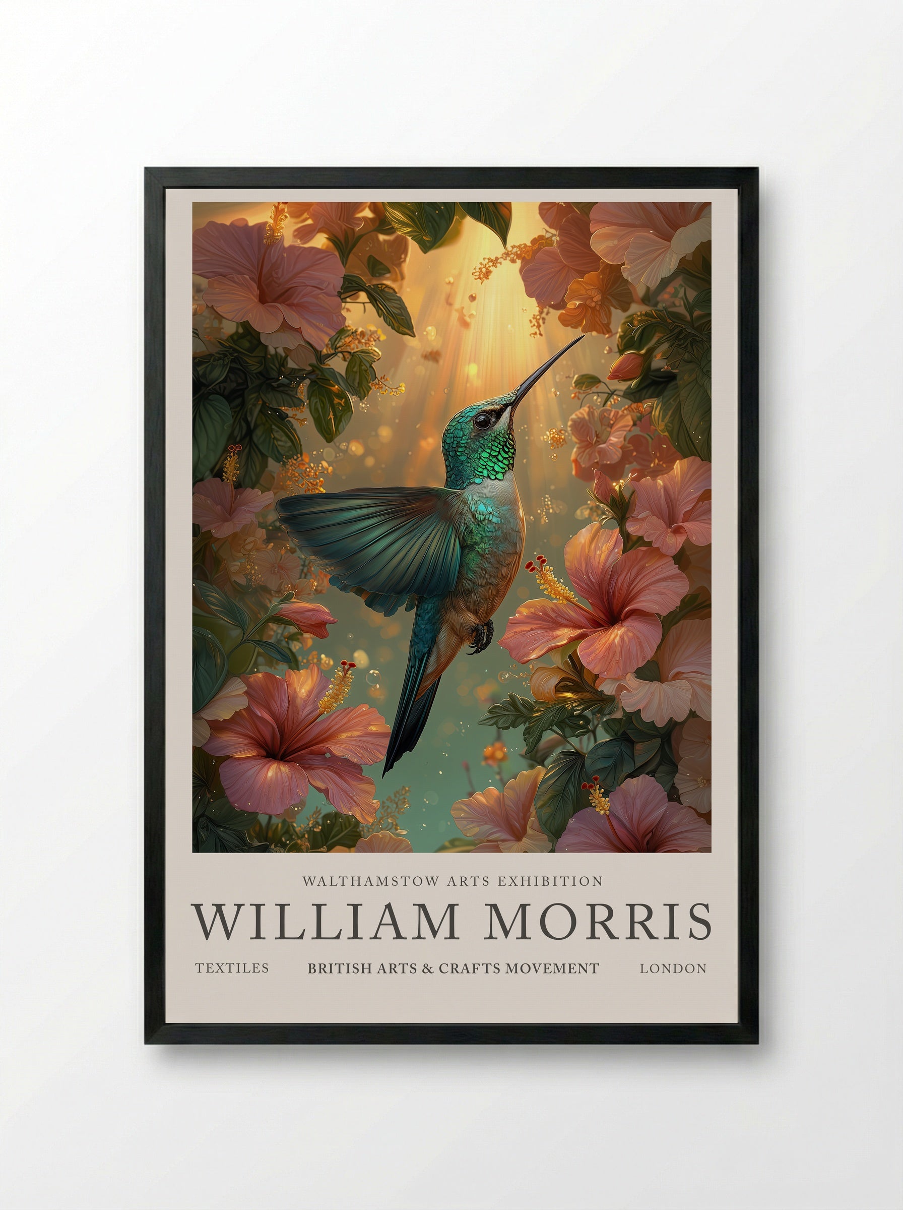 Hummingbird Halo - William Morris - Framed Print Black