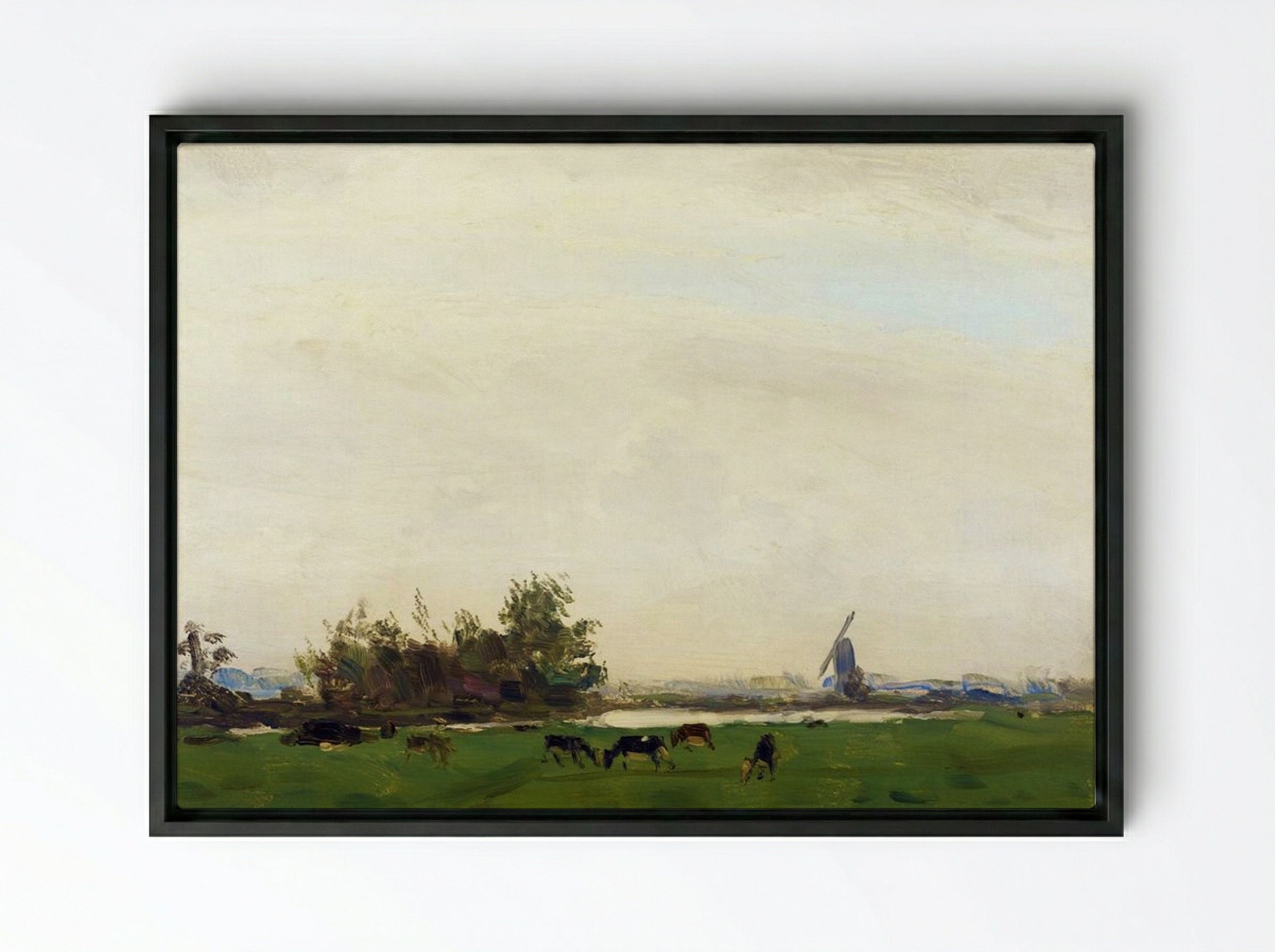 Meadow Landscape on the Spaarne - Gerrit Willem Dijsselhof - Framed Canvas Black