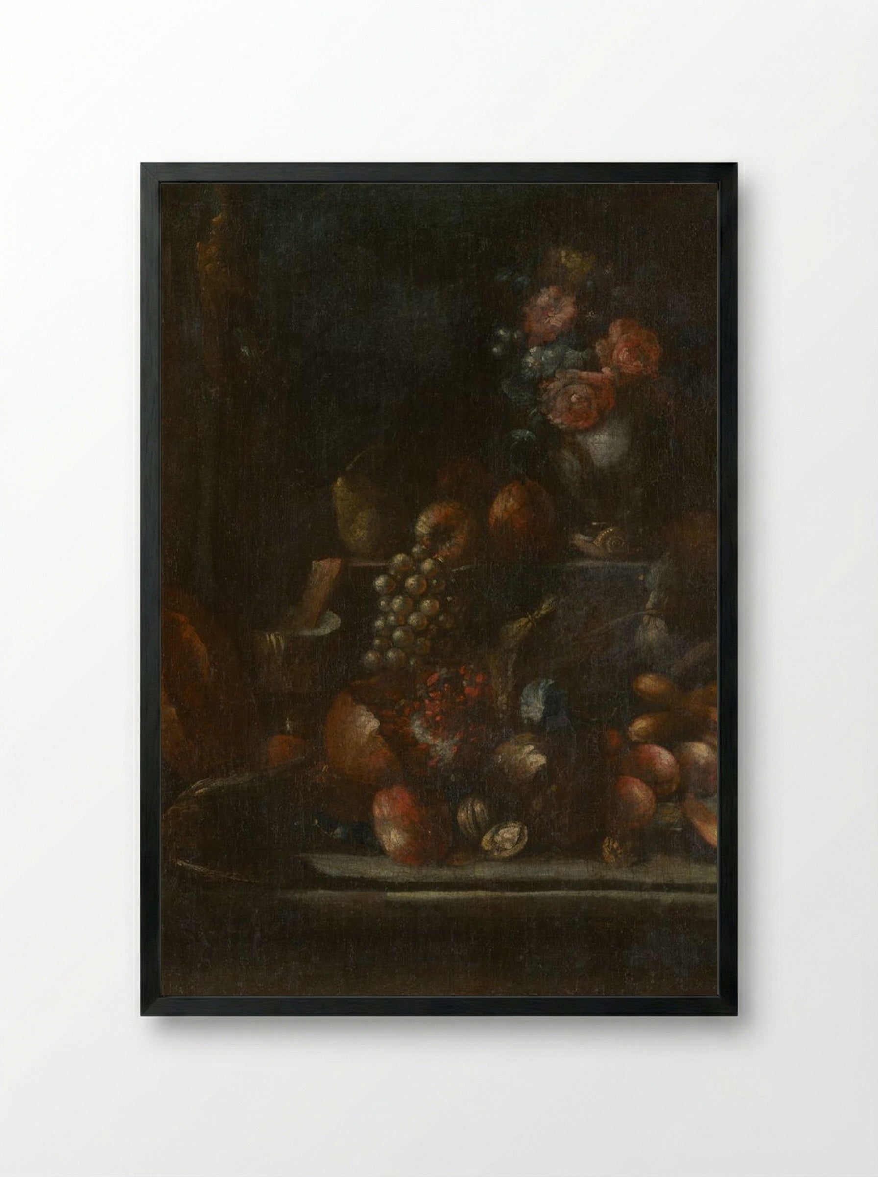 Still Life with Fruit and a Vase - Fine Art Print - Framed Print Black