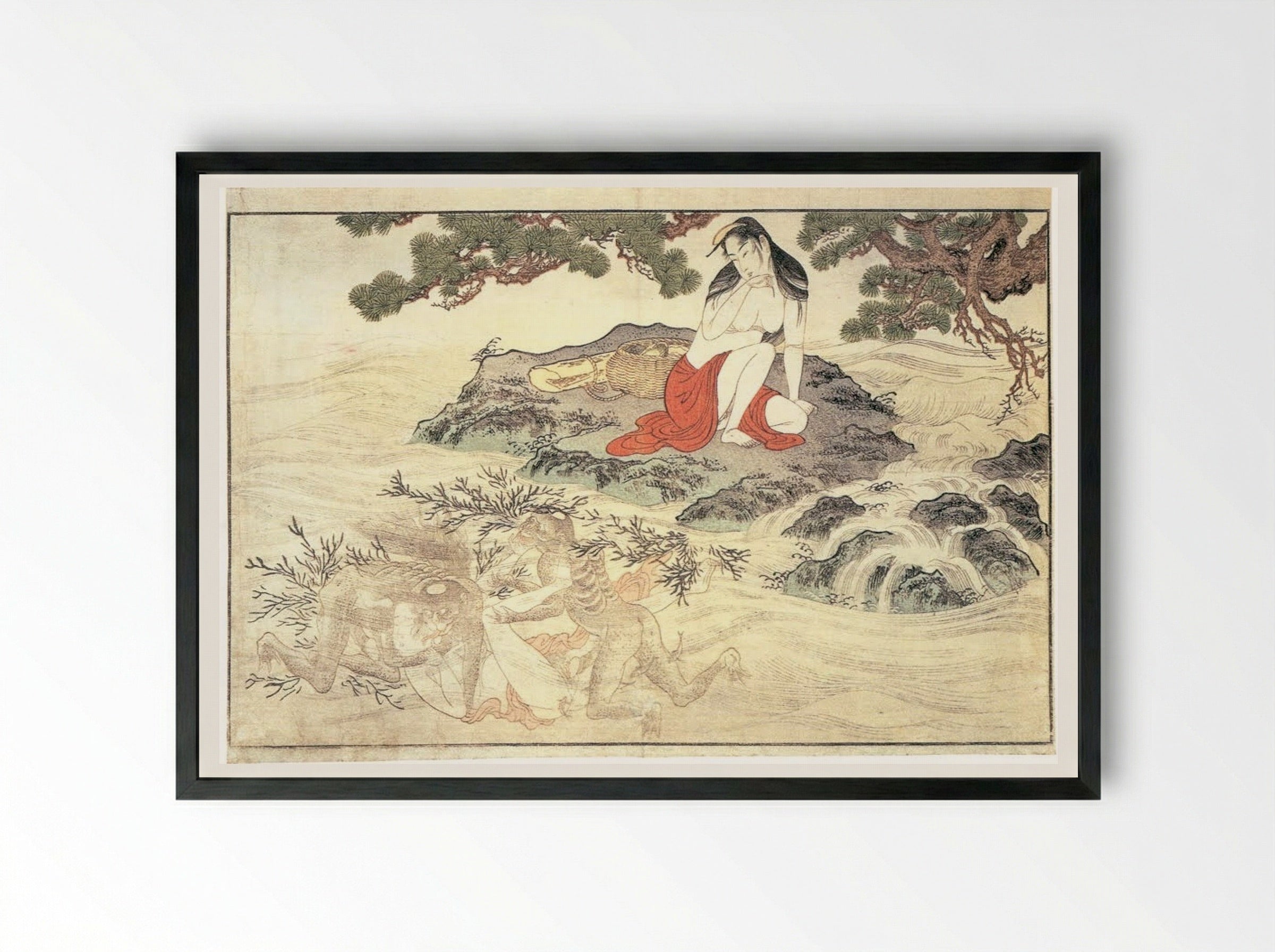 Awabi Divers - Kitagawa Utamaro - Framed Print Black