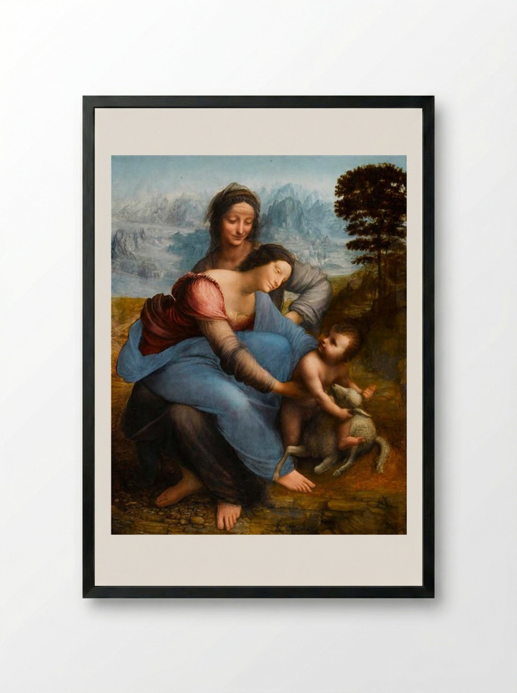 The Virgin and Child with Saint Anne - Leonardo da Vinci - Framed Print Black