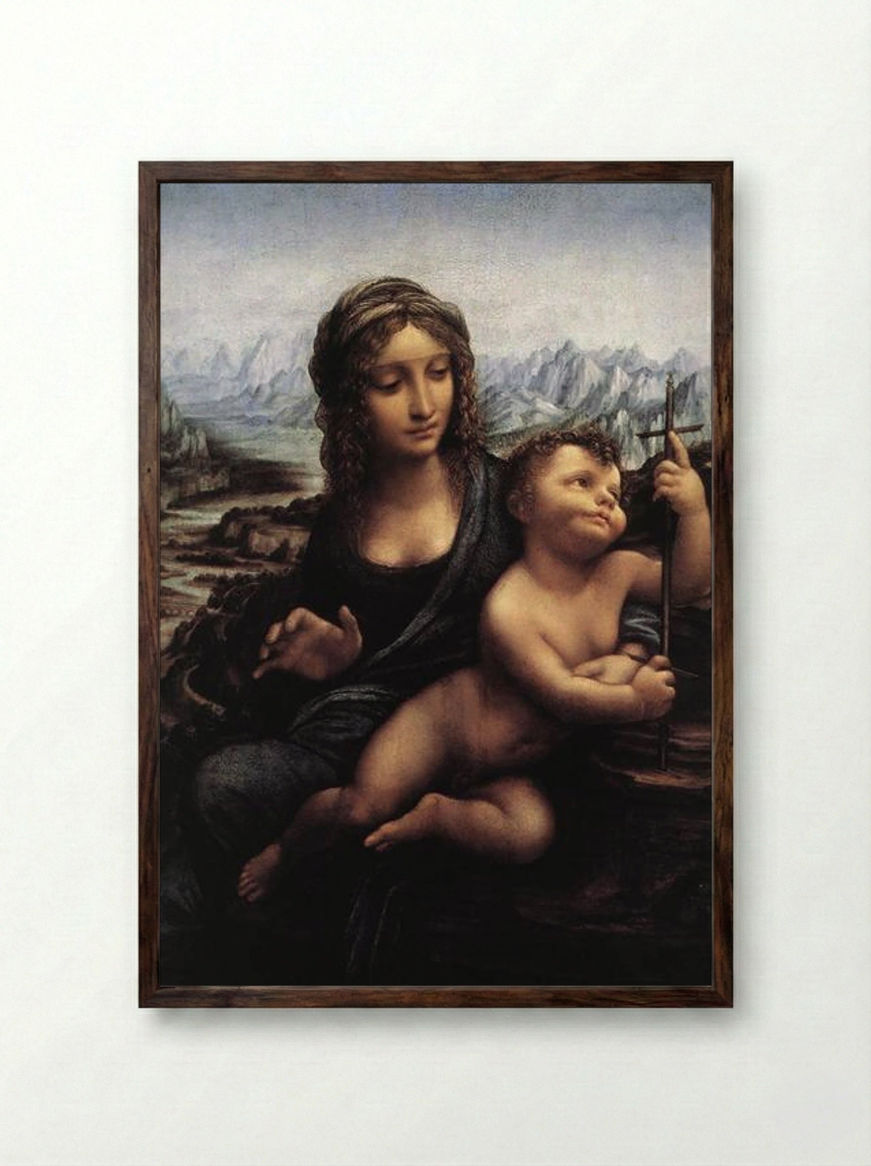 Madonna with the Yarnwinder - Leonardo da Vinci - Framed Print Dark Wood