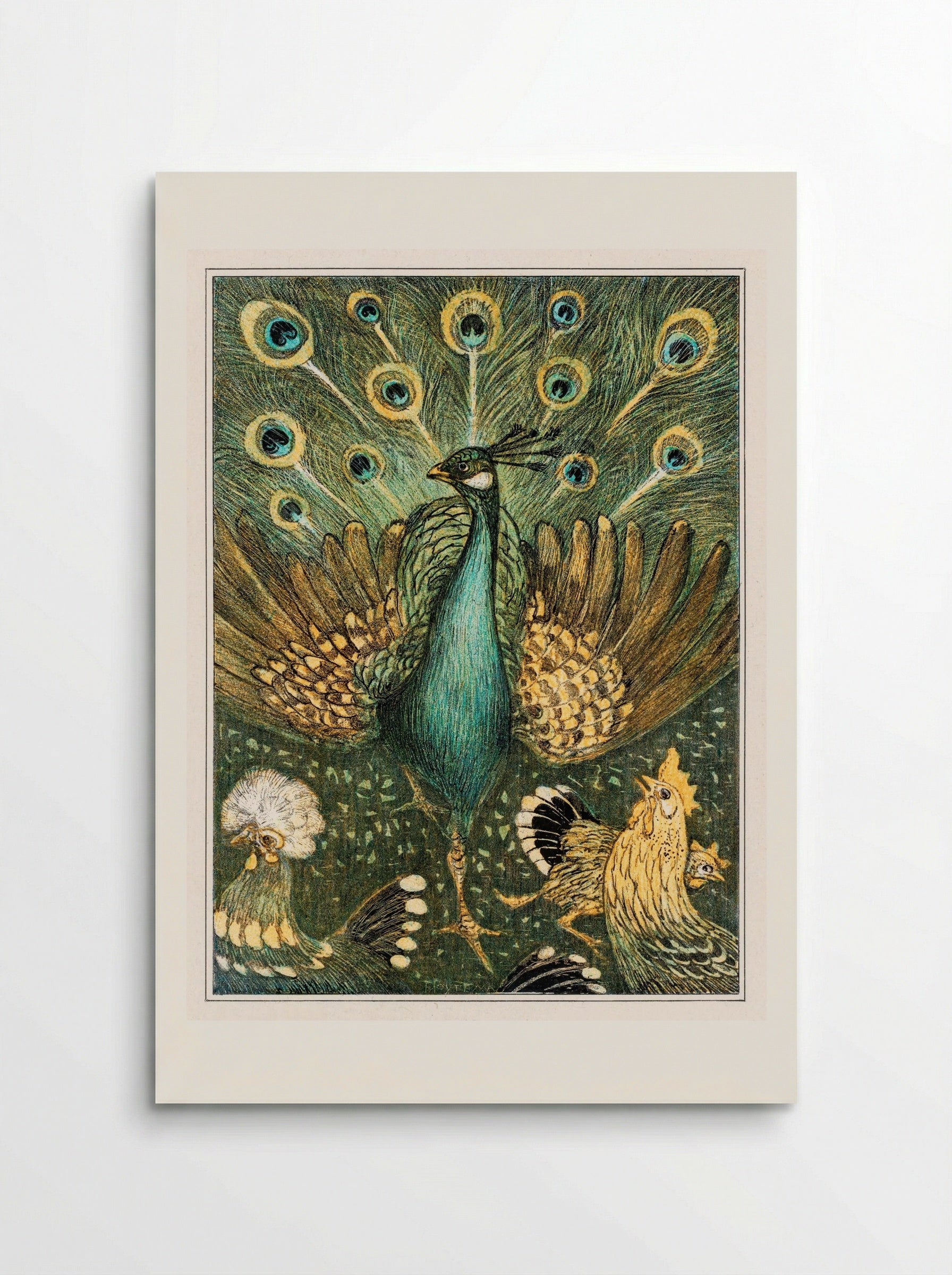 Peacock with Chickens - Theo van Hoytema - Poster