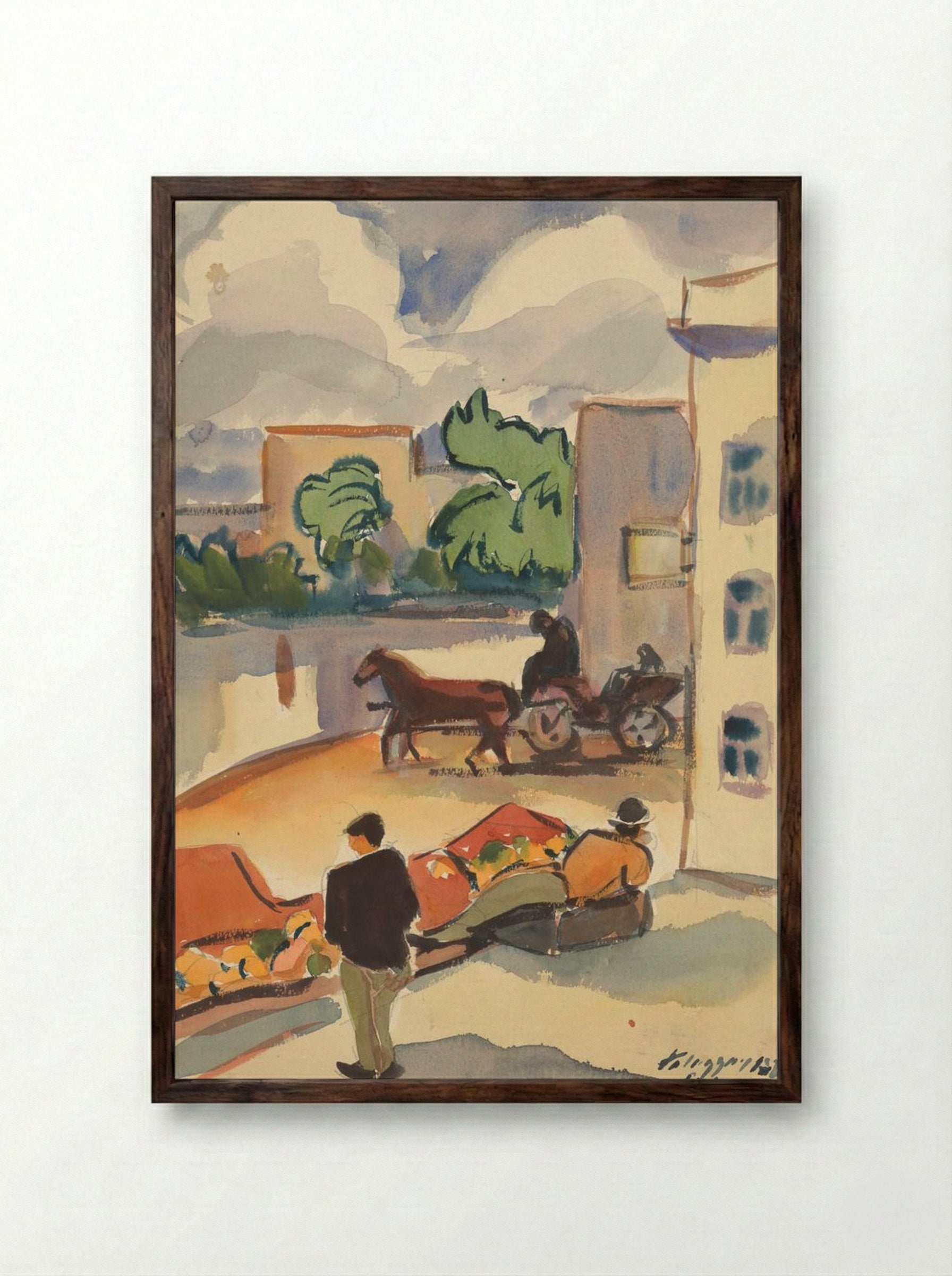 Provincial Street Scene - Zolo Palugyay - Framed Print Dark Wood