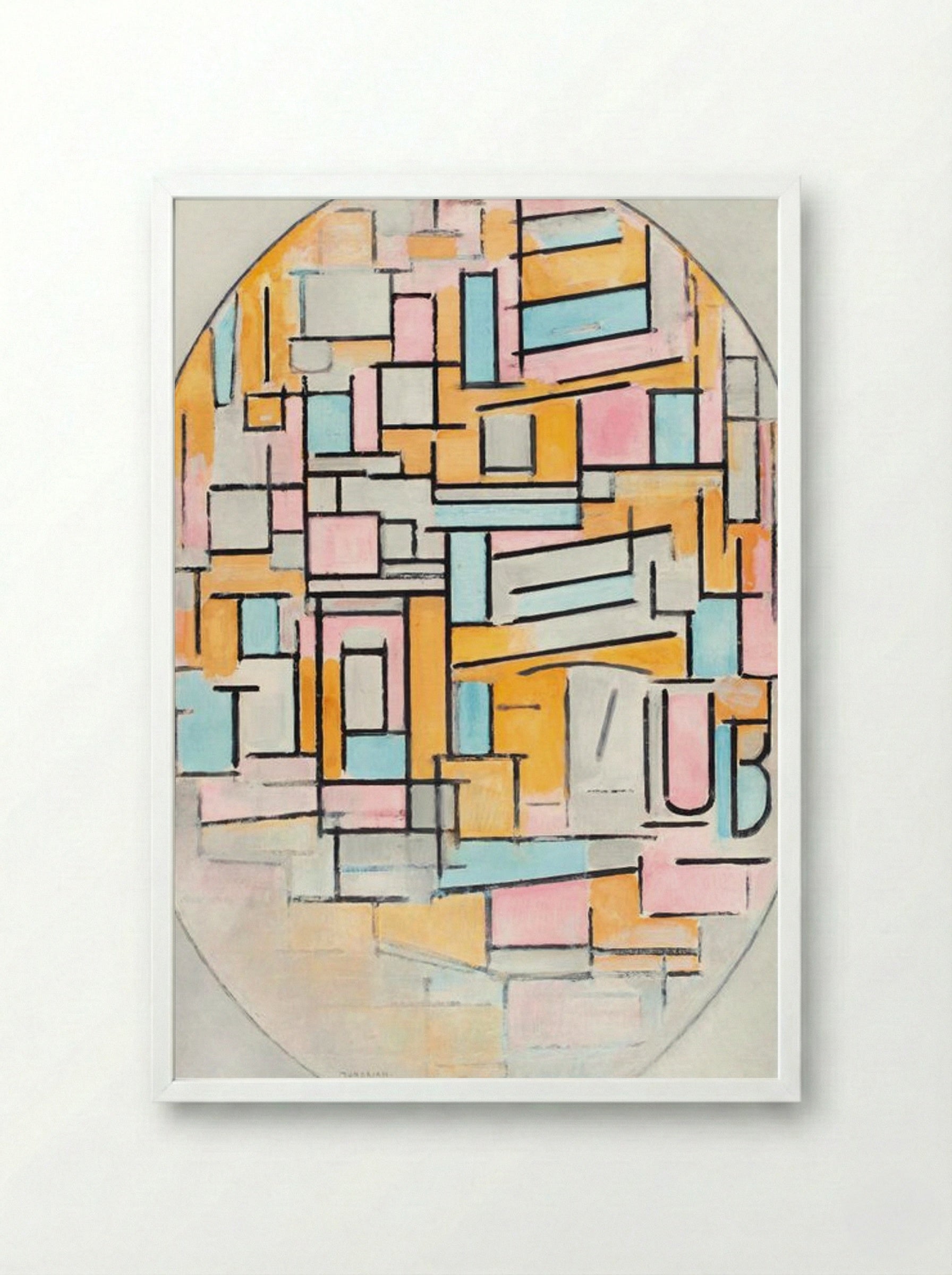 Composition with Oval in Color Planes II - Piet Mondrian - Framed Print White