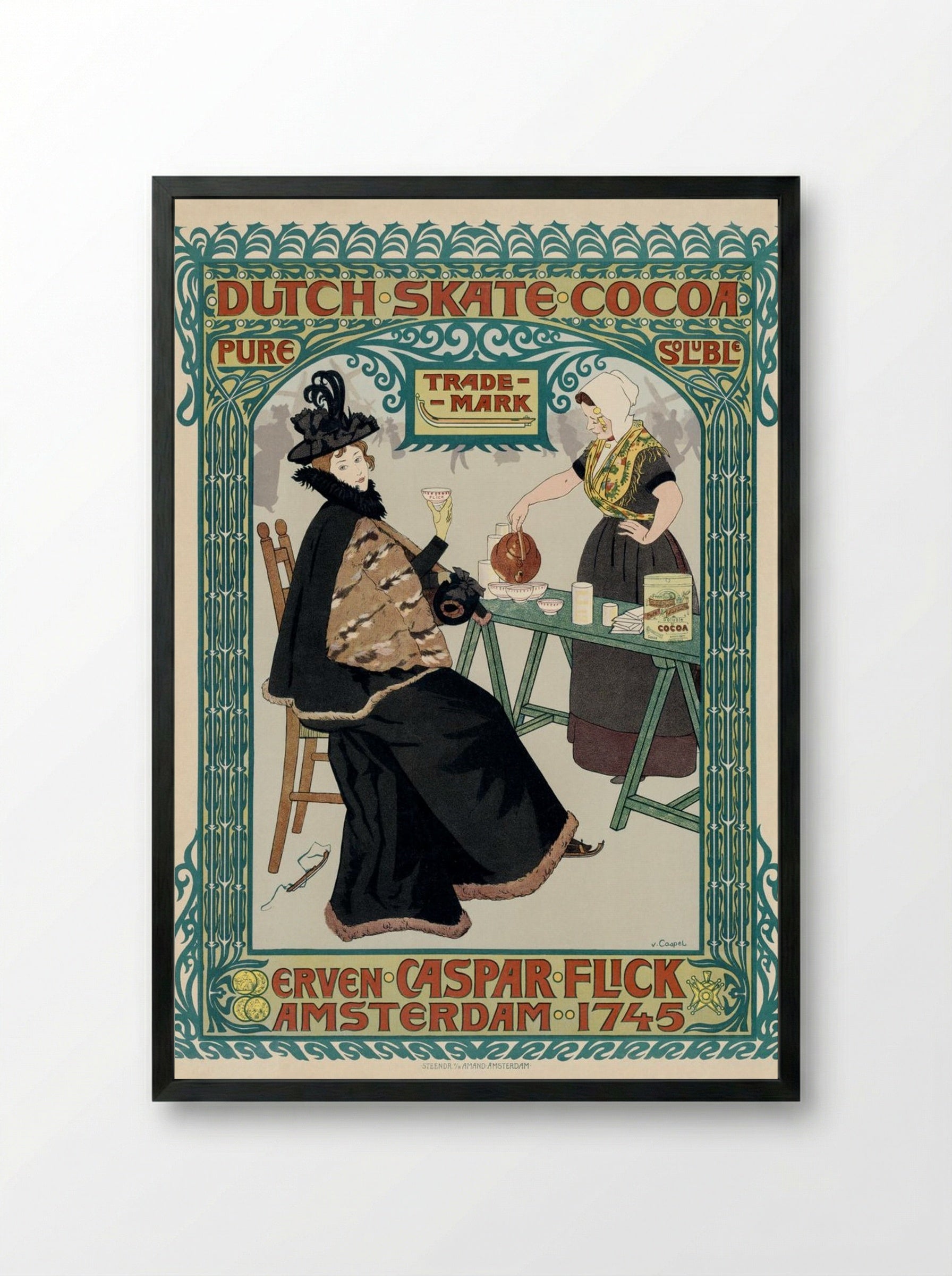 Dutch Skate Cocoa Advertisement - Johann Georg van Caspel - Framed Print Black