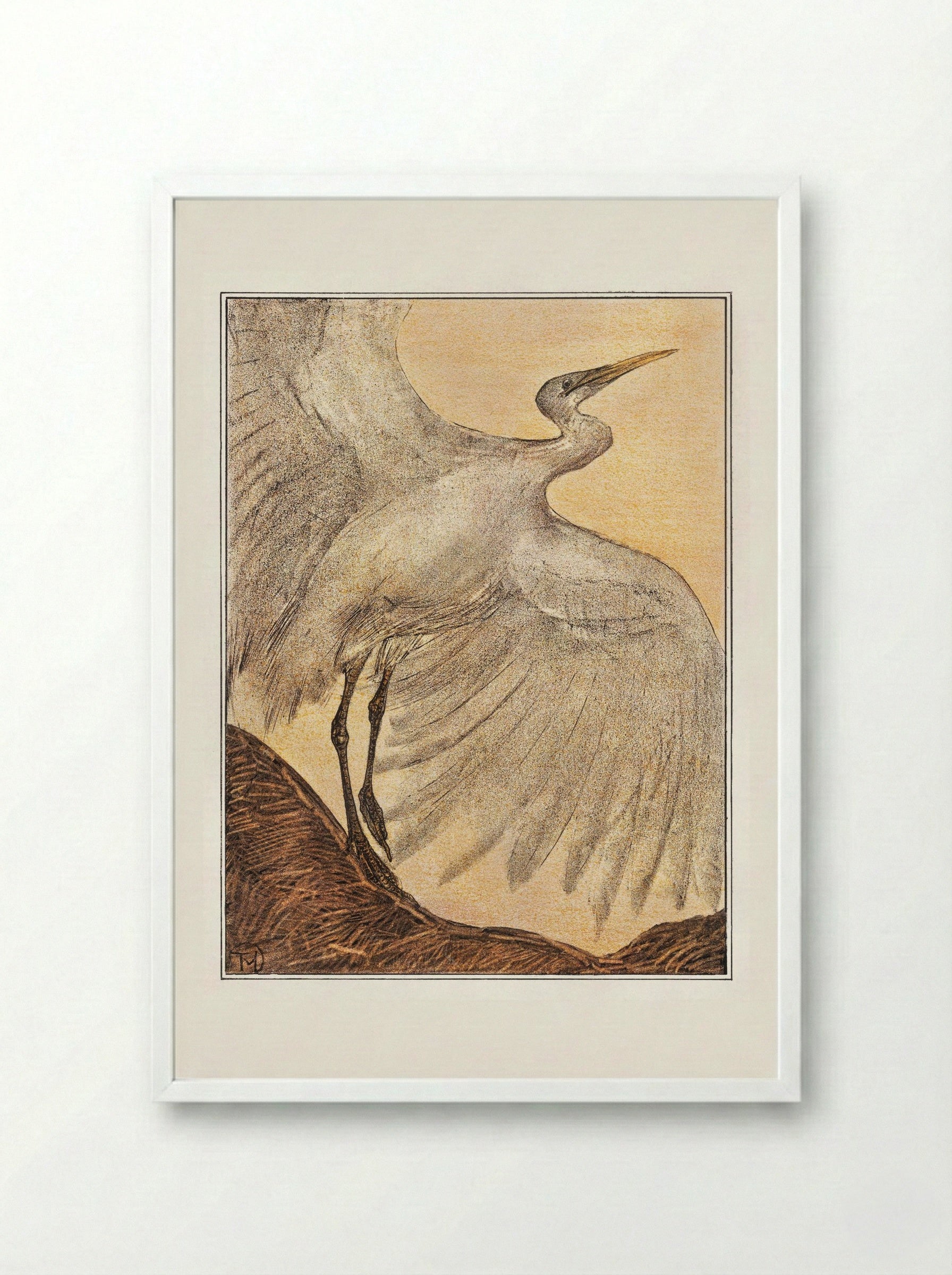 Zilverreiger (Heron) - Theo van Hoytema - Framed Print White