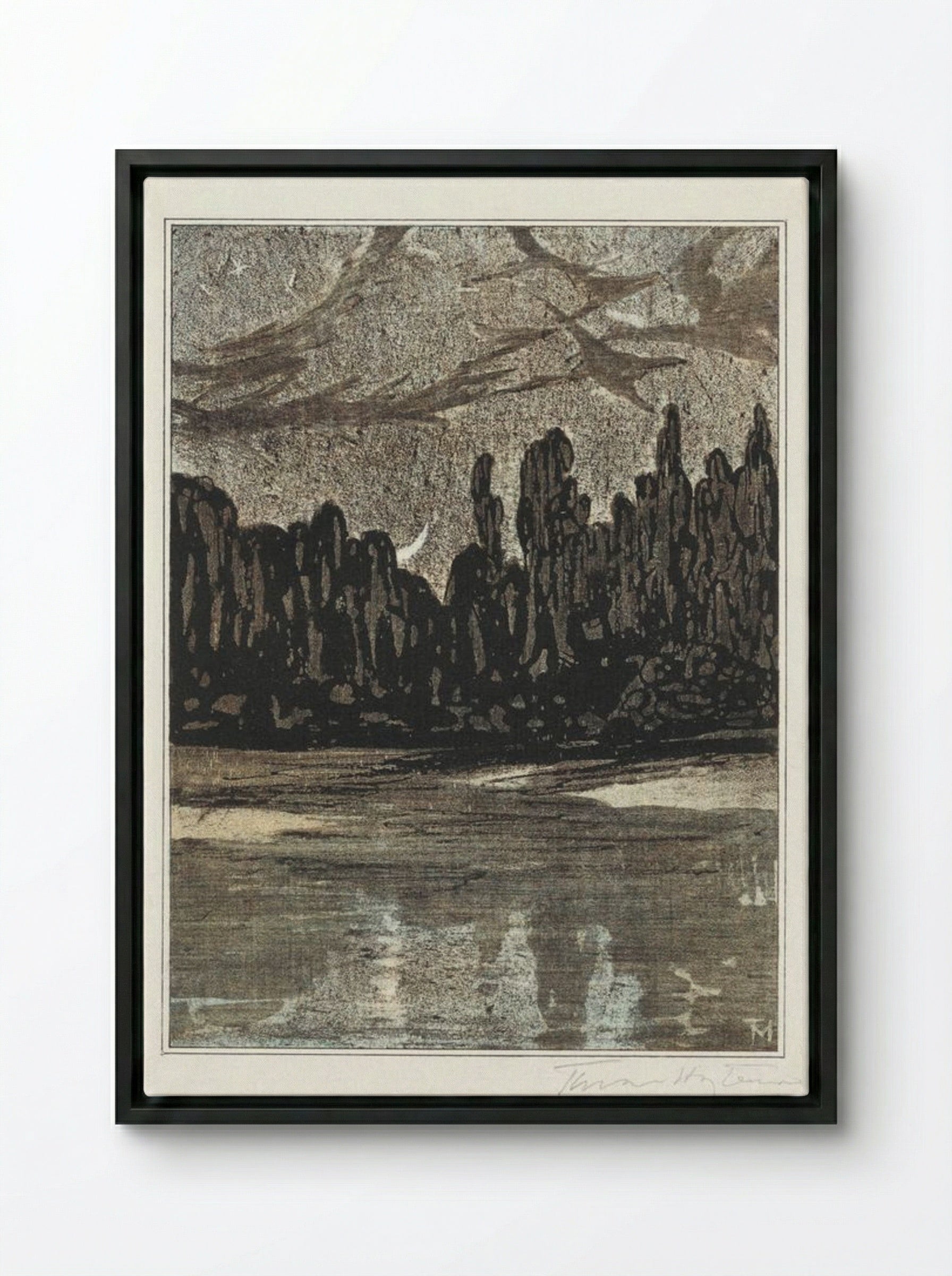 Nocturnal Landscape with Migratory Birds - Theo van Hoytema - Framed Canvas Black