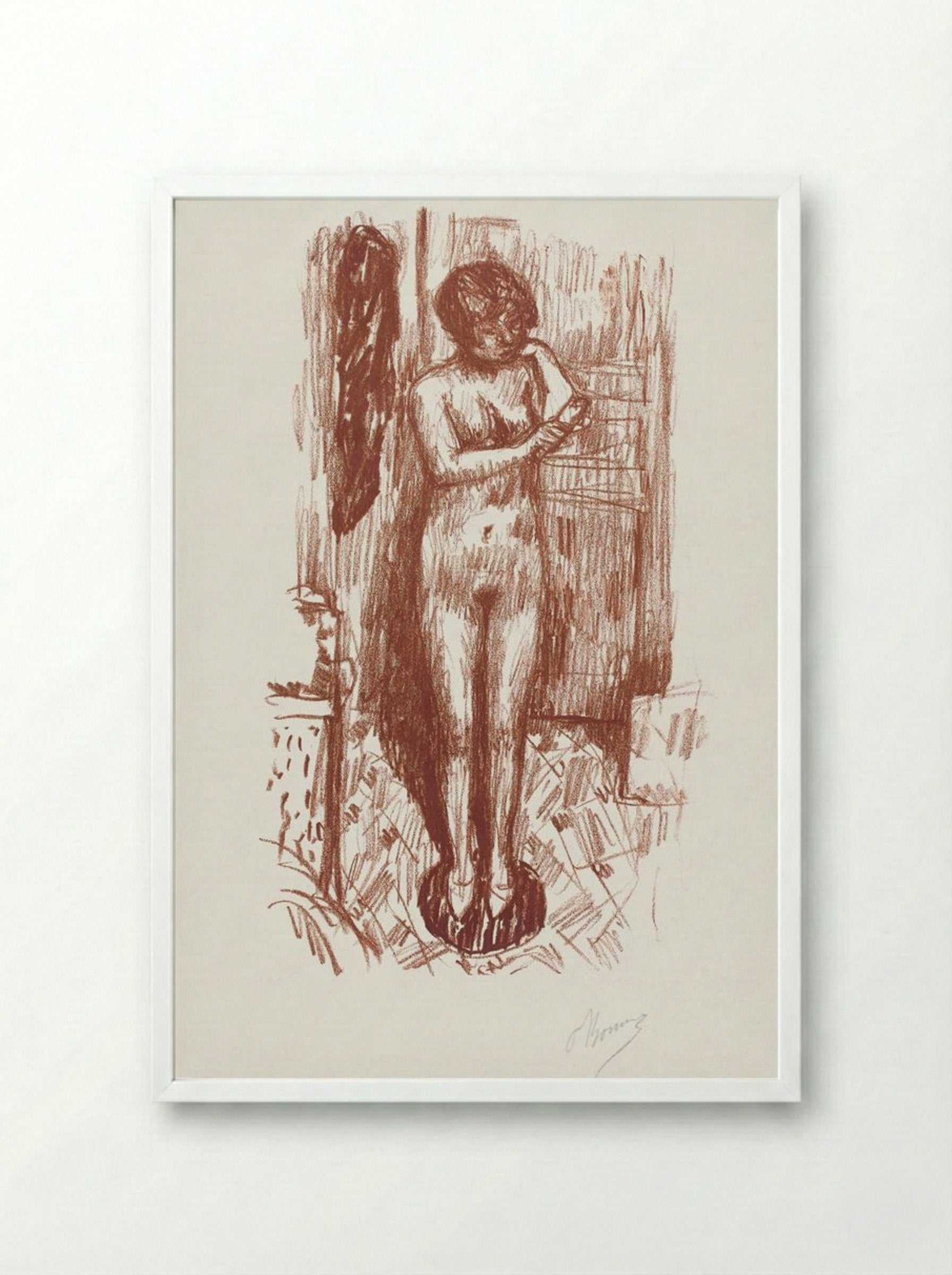 Standing Naked Woman Washing Herself - Pierre Bonnard - Framed Print White