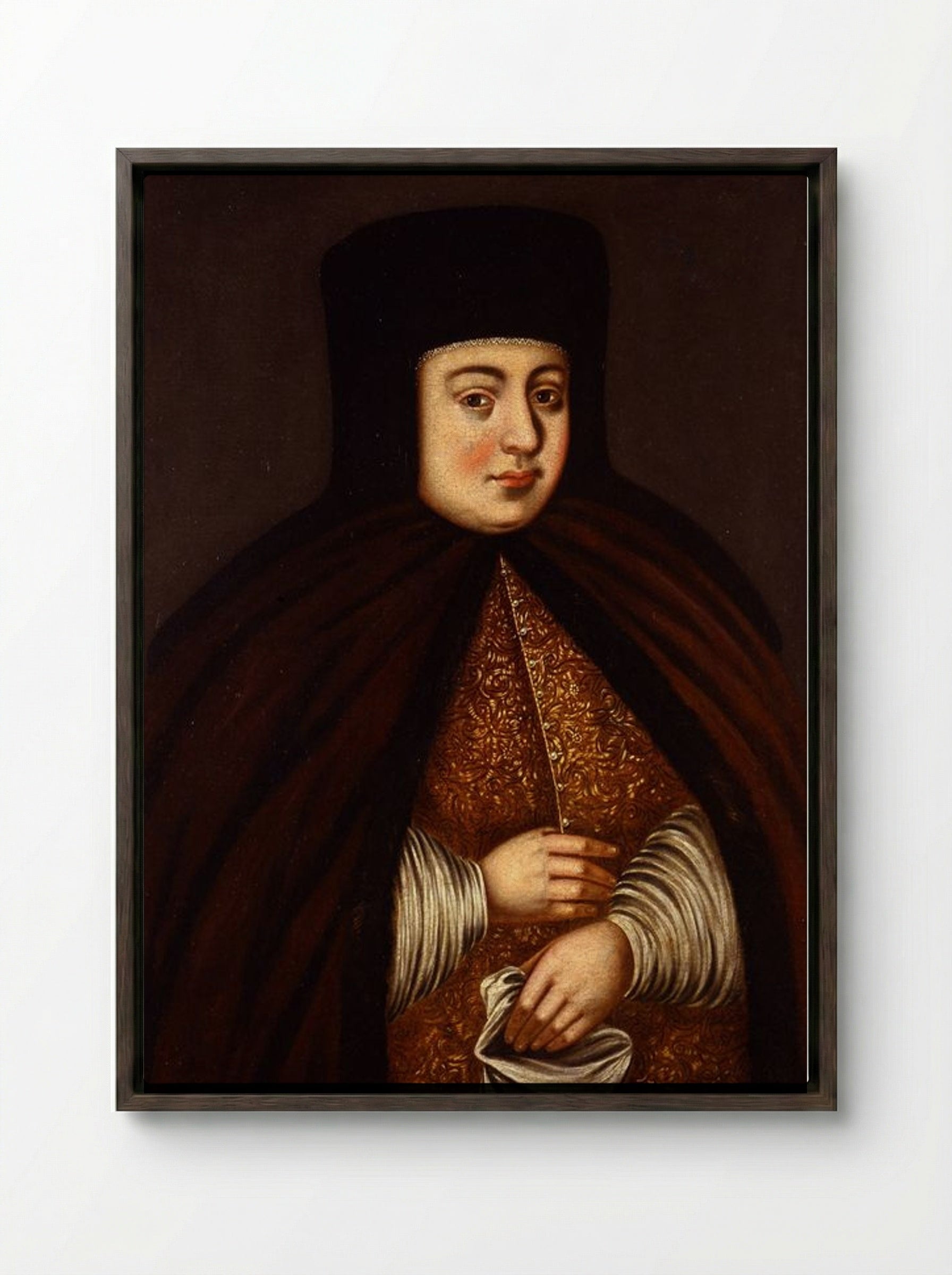 Portrait of Tsaritsa Natalya Kirillovna Naryshkina - Fine Art Print - Framed Canvas Dark Wood