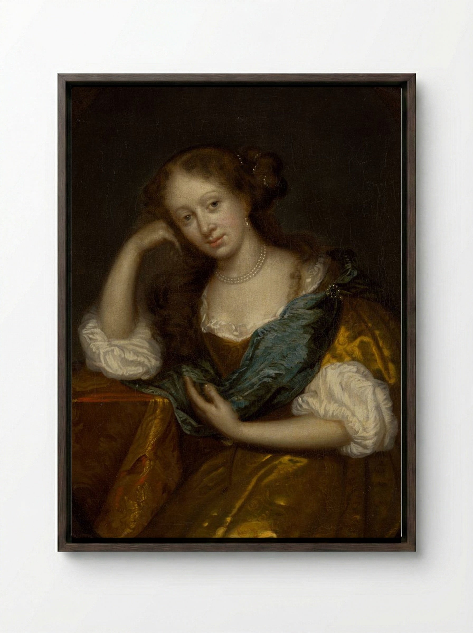 In Thought - Godfried Schalcken - Framed Canvas Dark Wood
