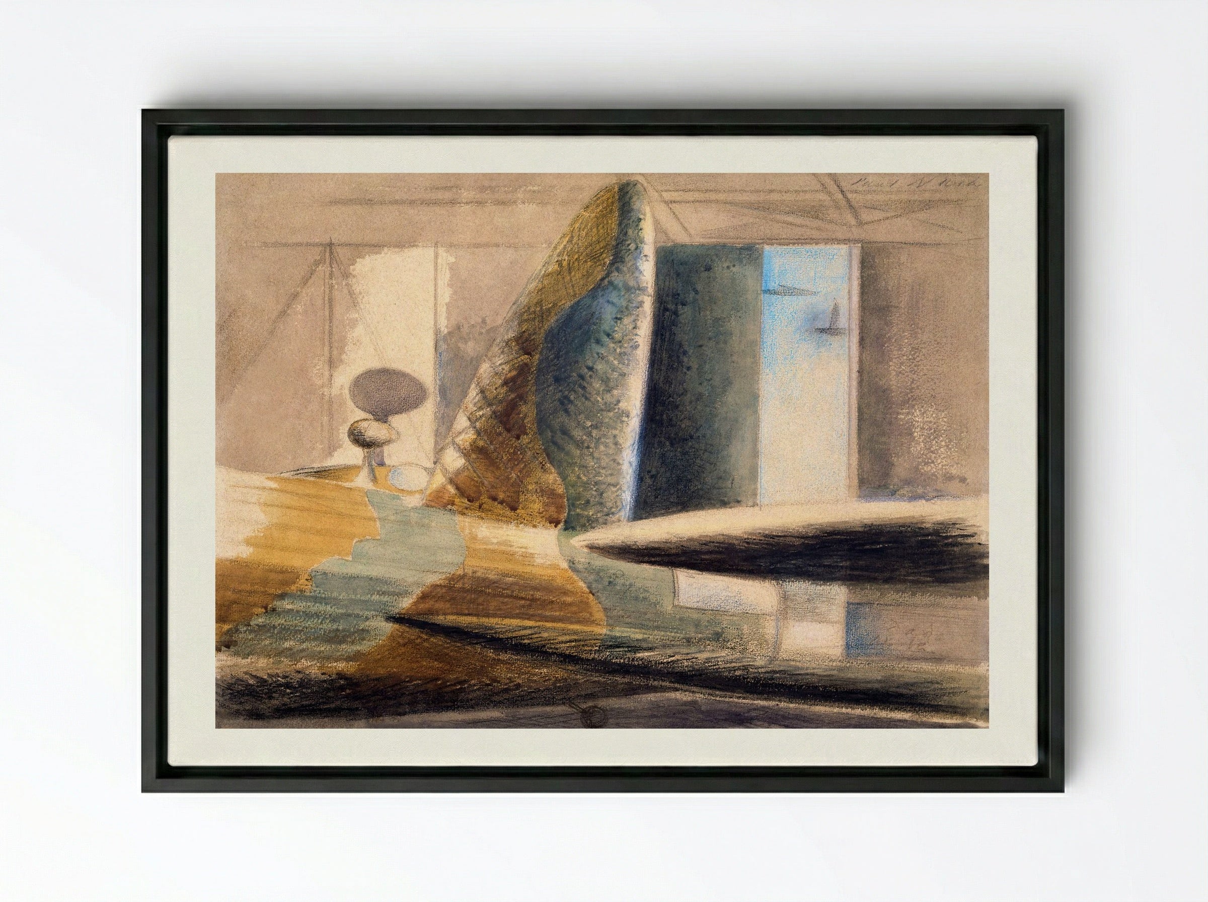 Bomber Lair: Egg and Fin - Paul Nash - Framed Canvas Black