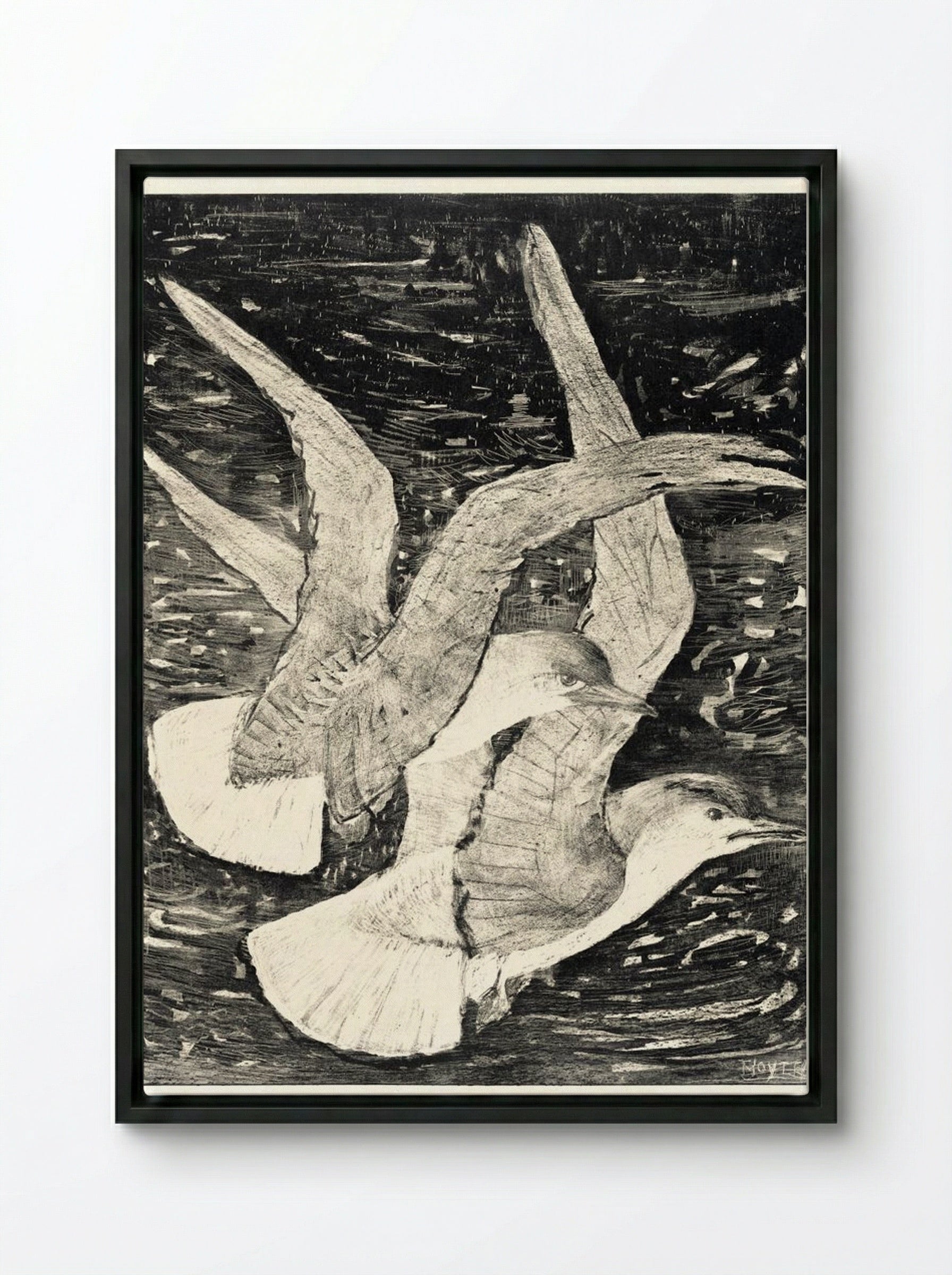 Two Flying Gulls - Theo van Hoytema - Framed Canvas Black