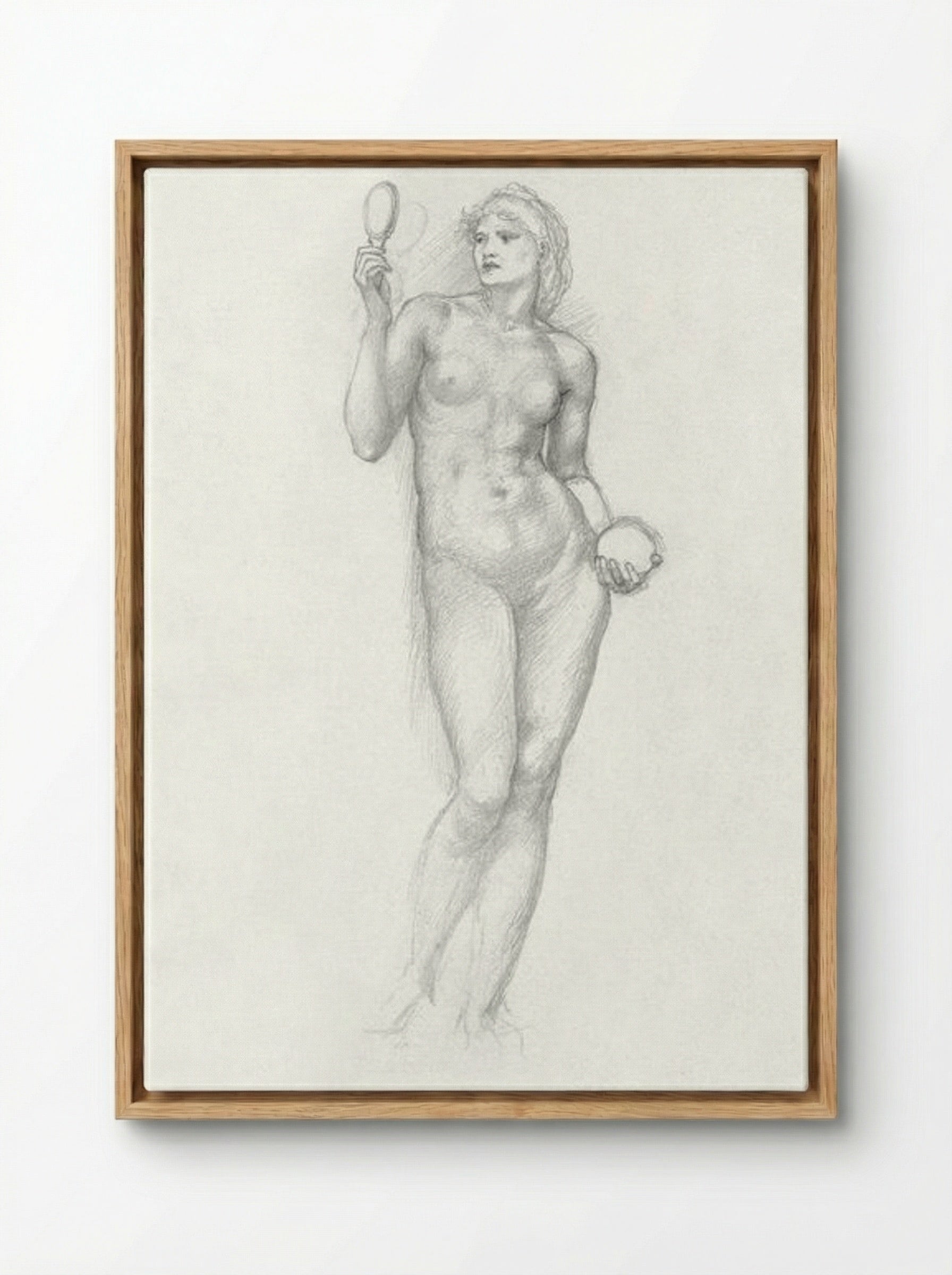 Nude Female Figure with Mirror - Edward Burne-Jones - Framed Canvas Wood