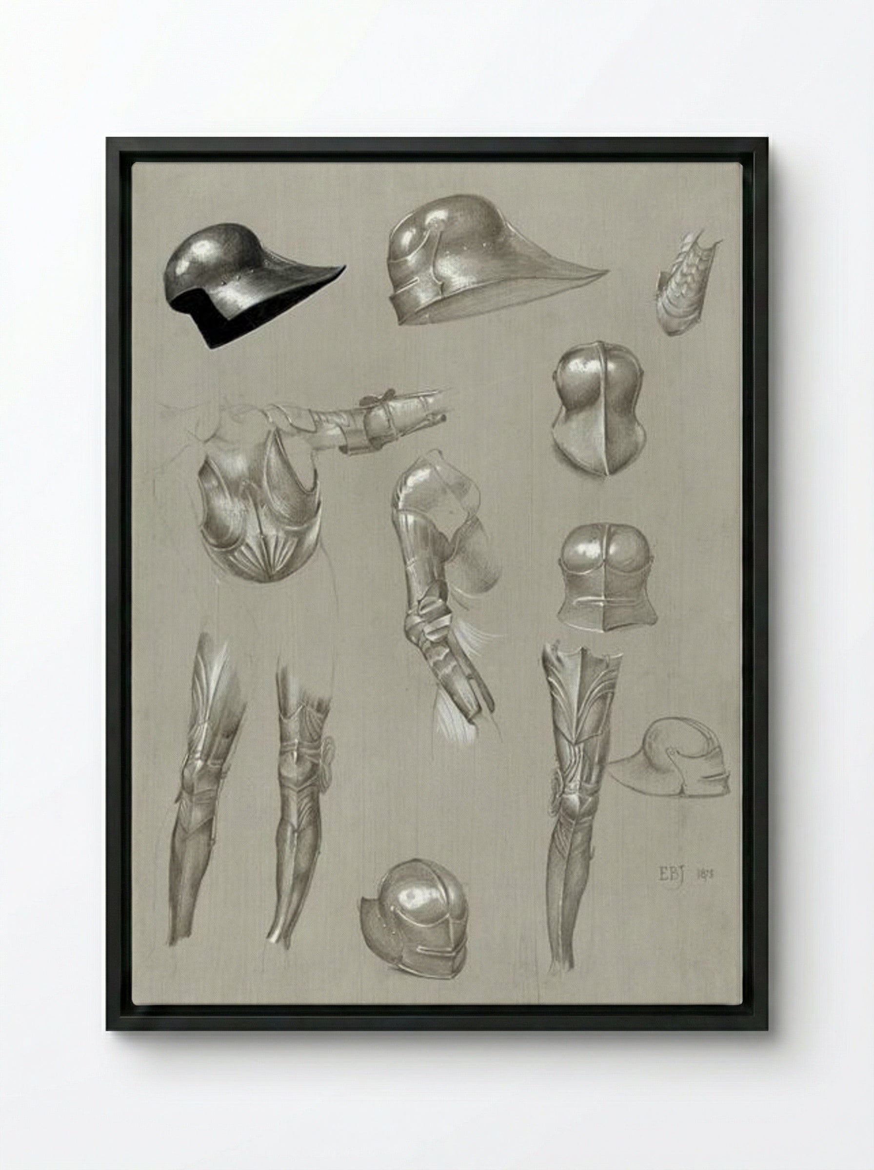 Studies of a Suit of Armour - Edward Burne-Jones - Framed Canvas Black