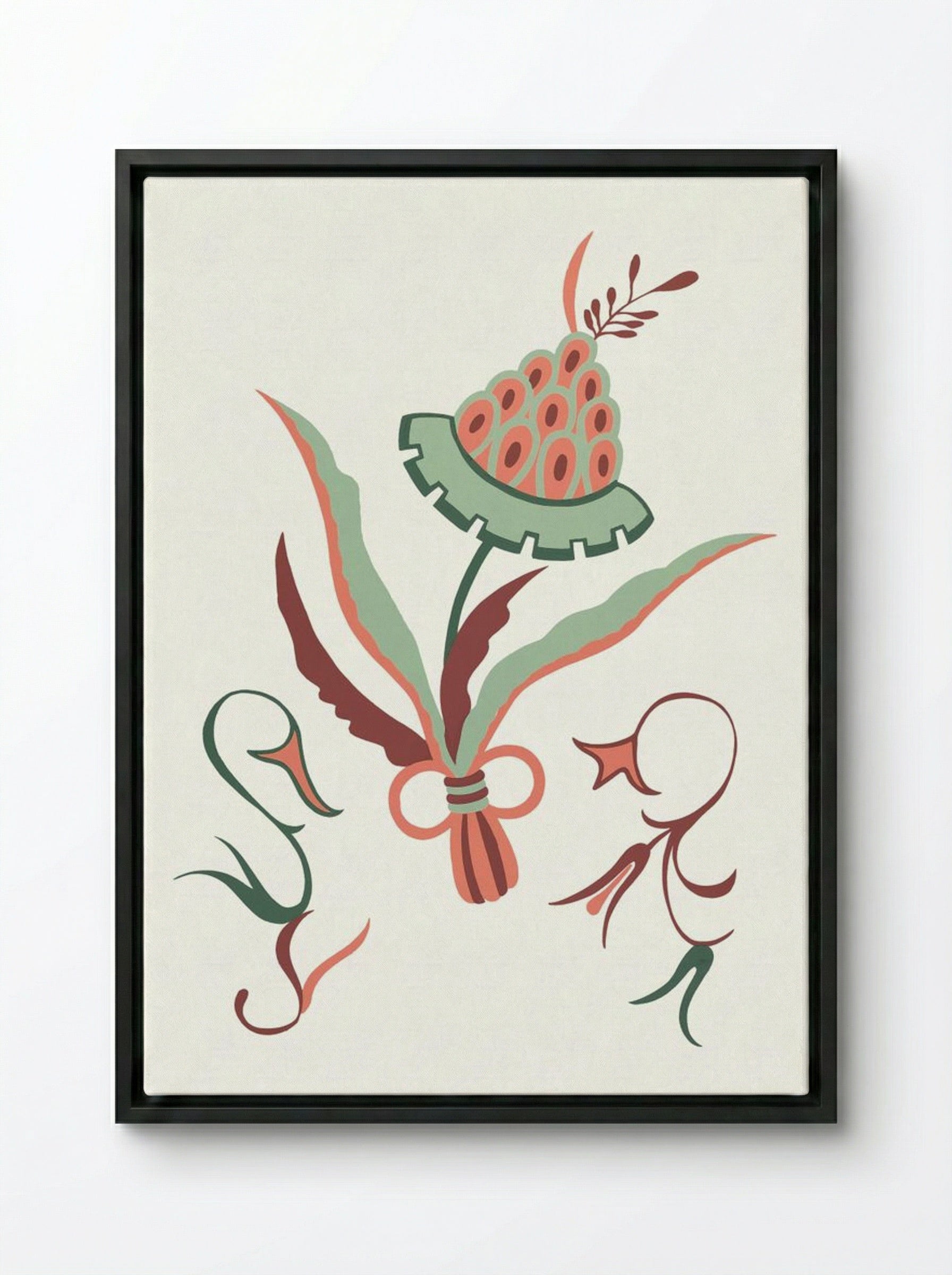 Floral Design with Swans - Fine Art Print - Framed Canvas Black