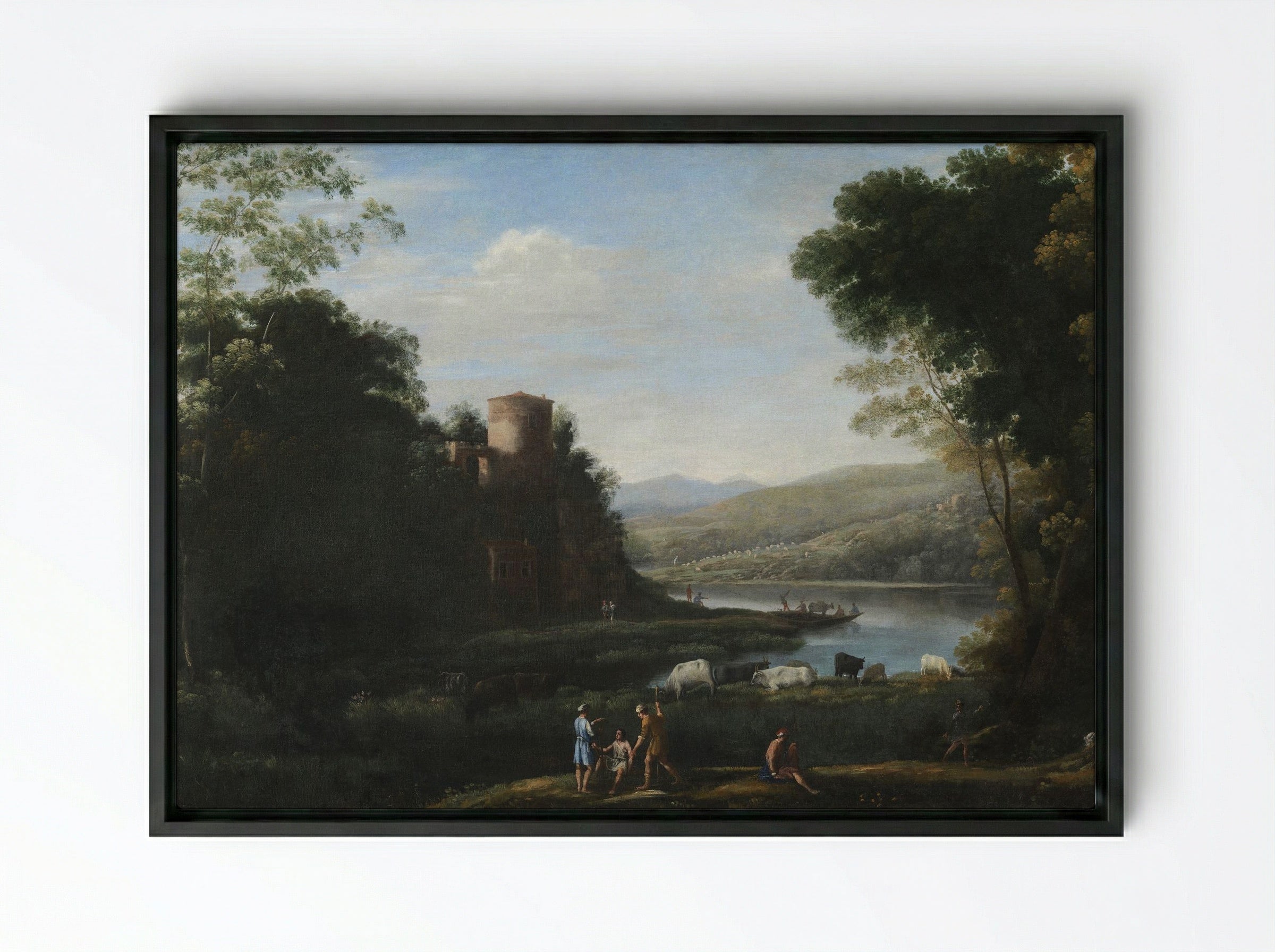 Pastoral Landscape with the Ponte Molle - Claude Lorrain - Framed Canvas Black