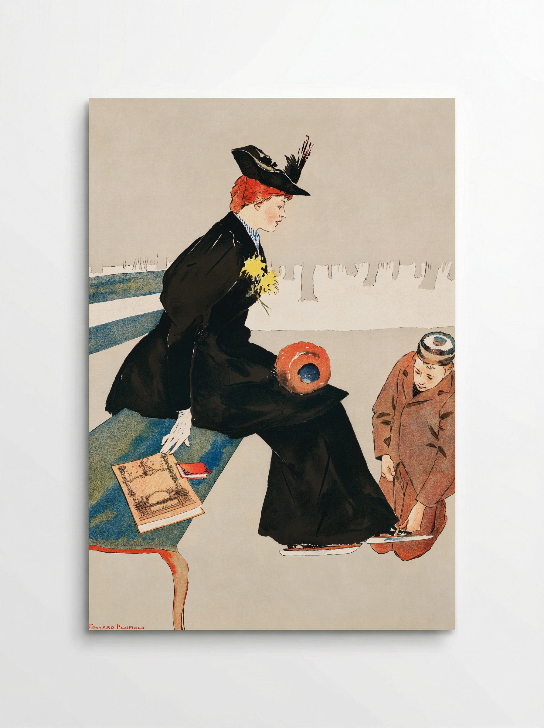 Woman Sitting on a Bench - Edward Penfield - Poster