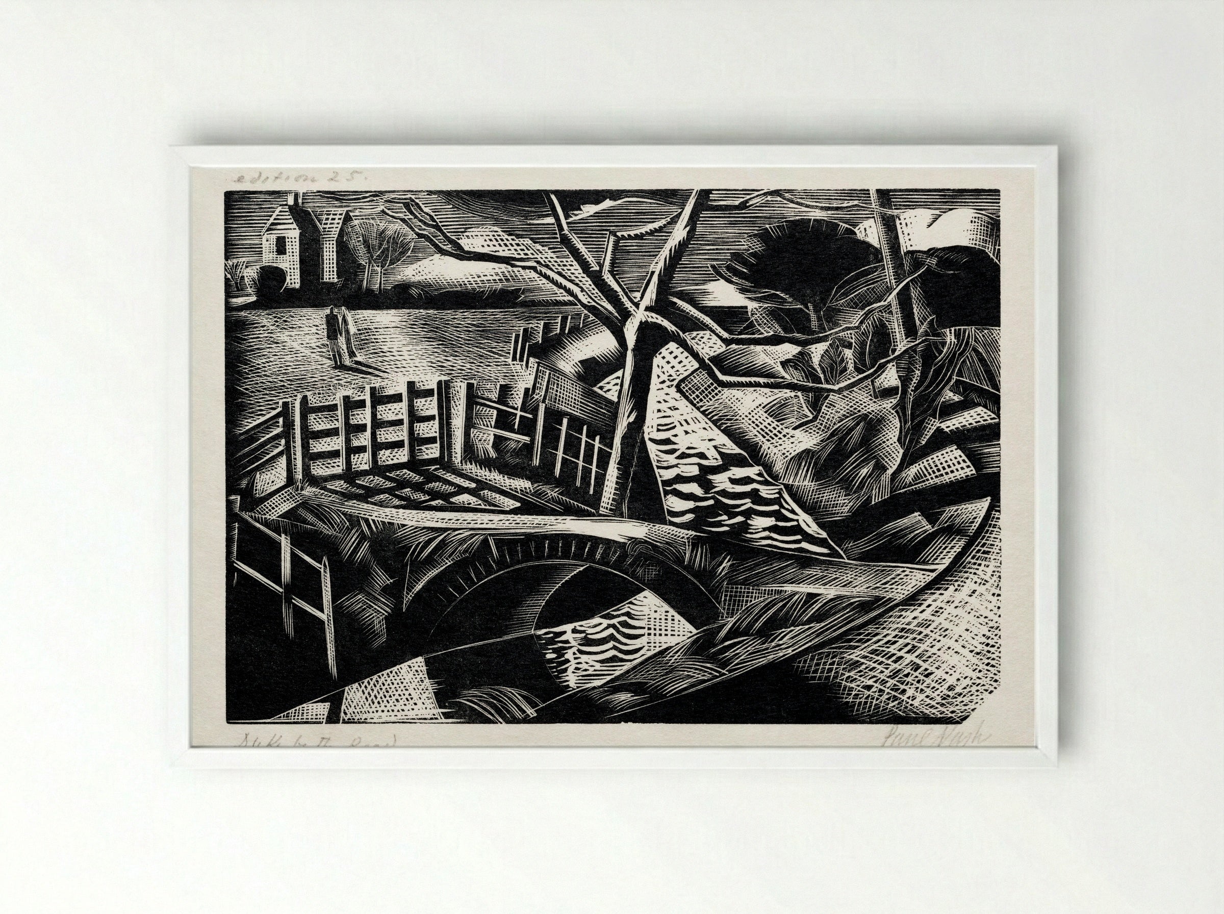 Dyke by the Road - Paul Nash - Framed Print White