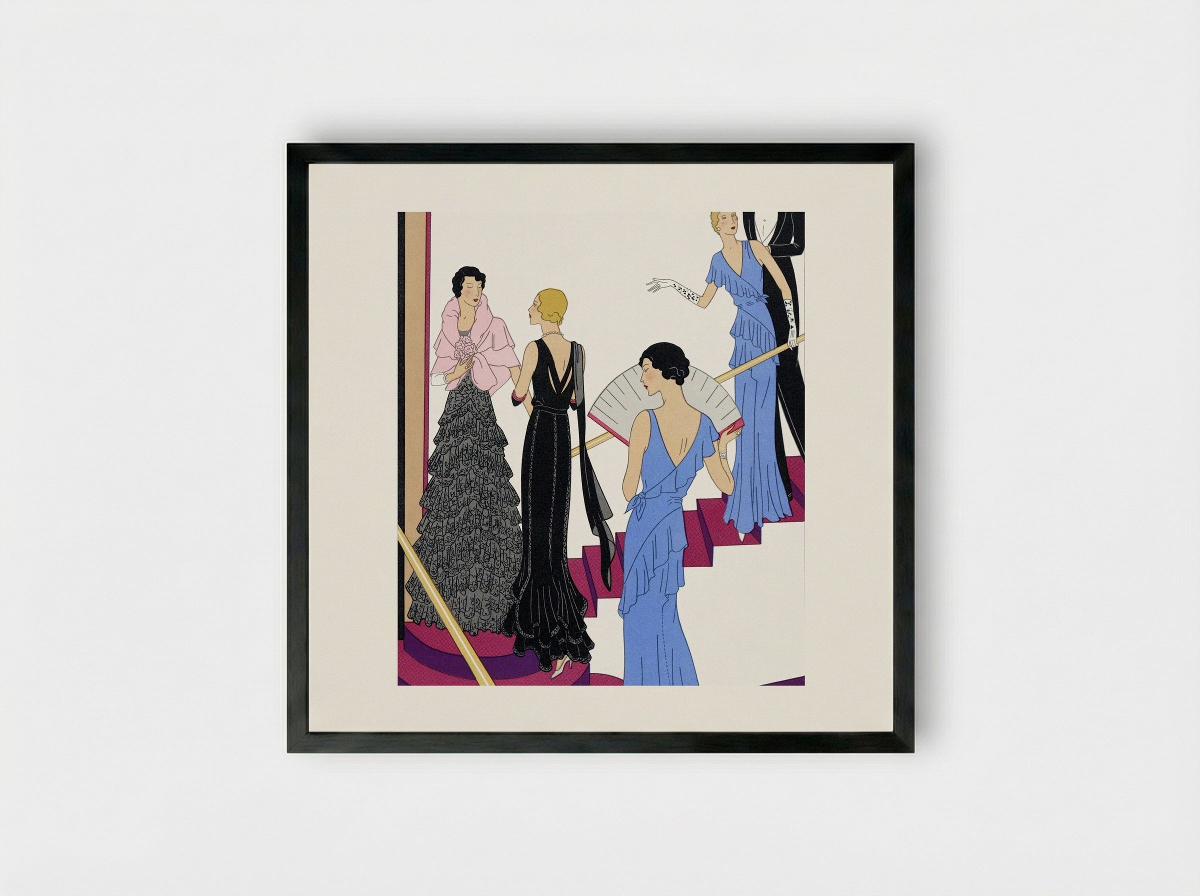 Lace Evening Dress with a Moire Cape - Redfern Ltd. - Framed Print Black