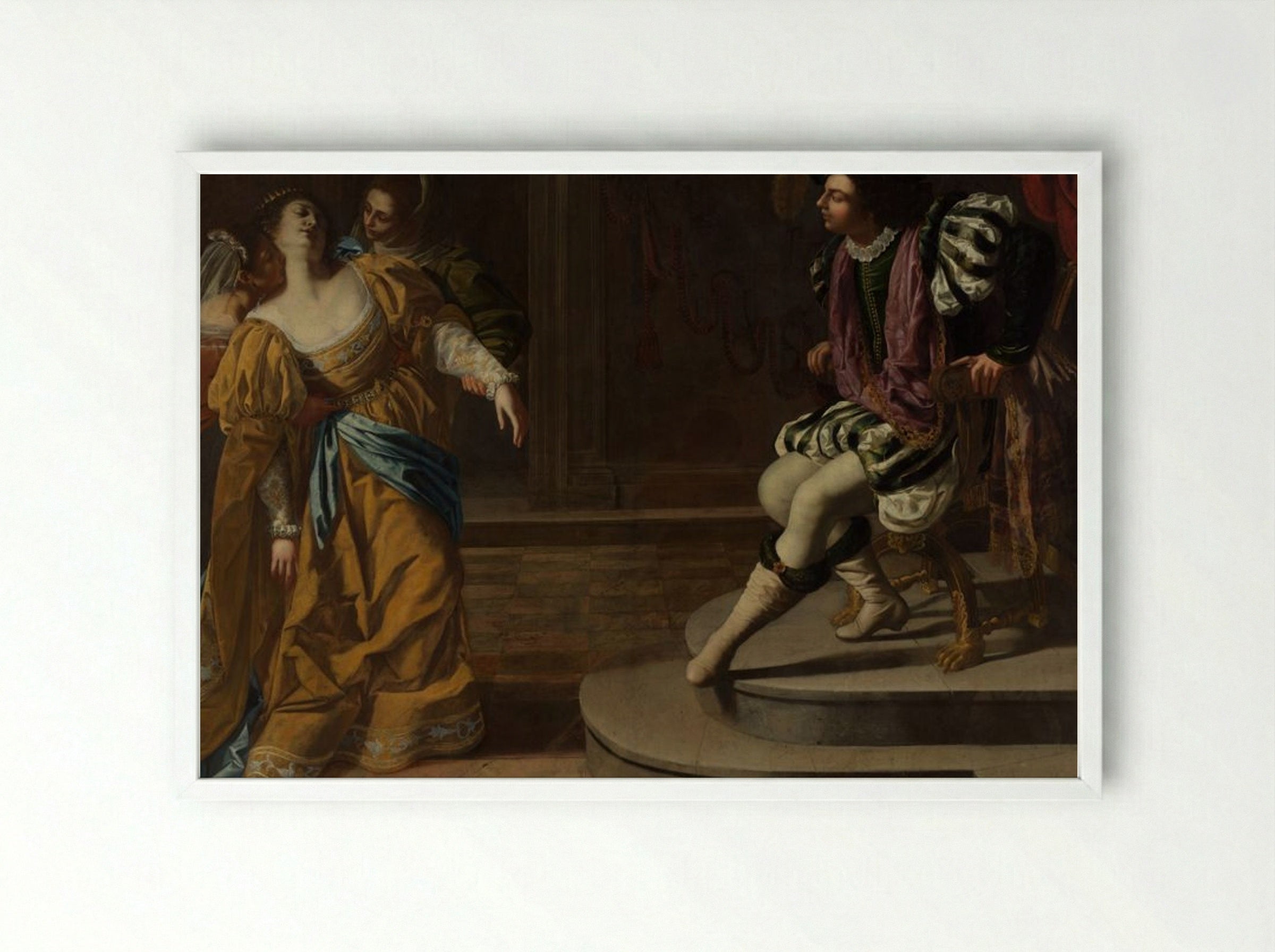 Esther before Ahasuerus - Artemisia Gentileschi - Framed Print White