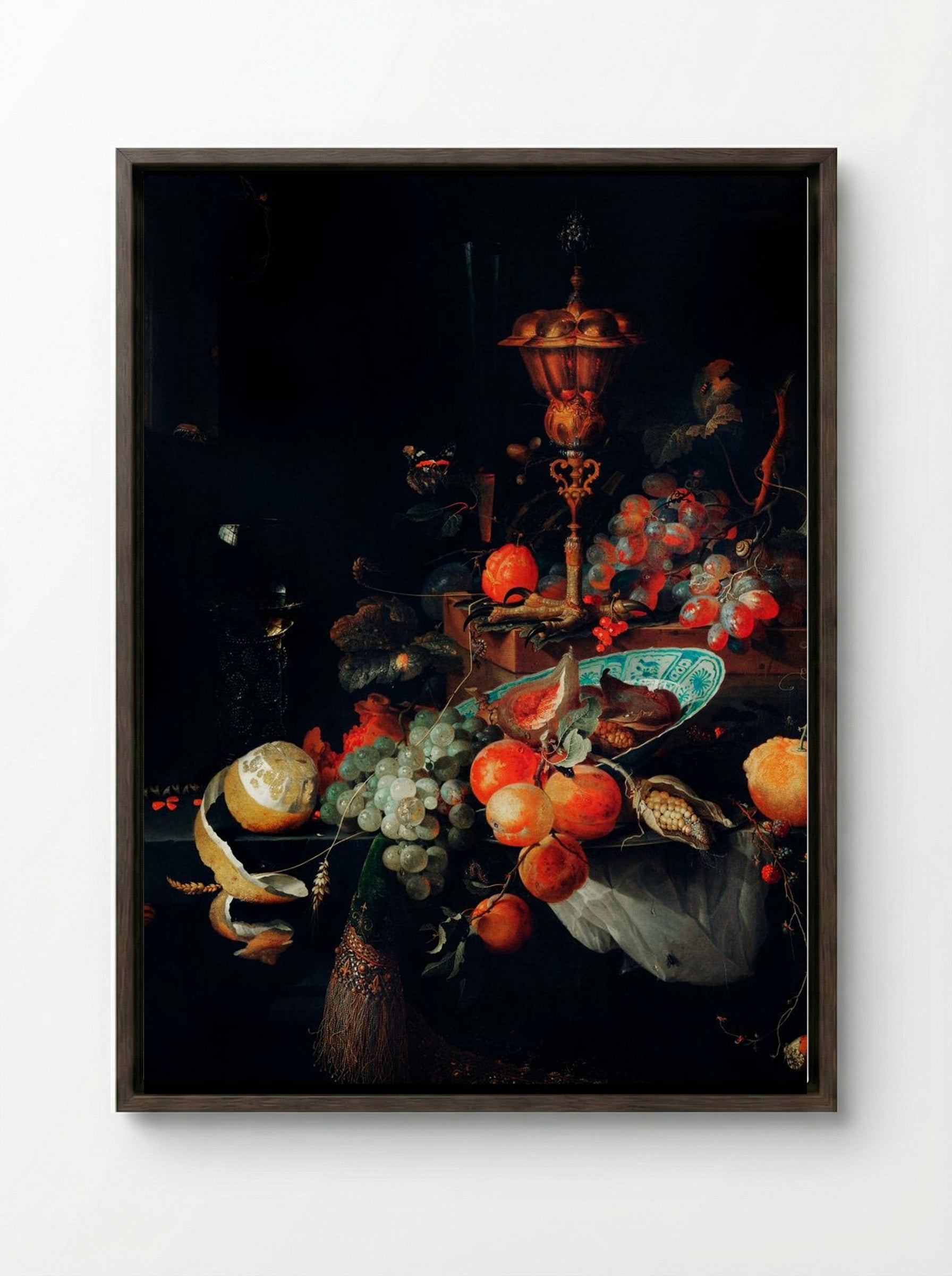 Fruits - Abraham Mignon - Framed Canvas Dark Wood