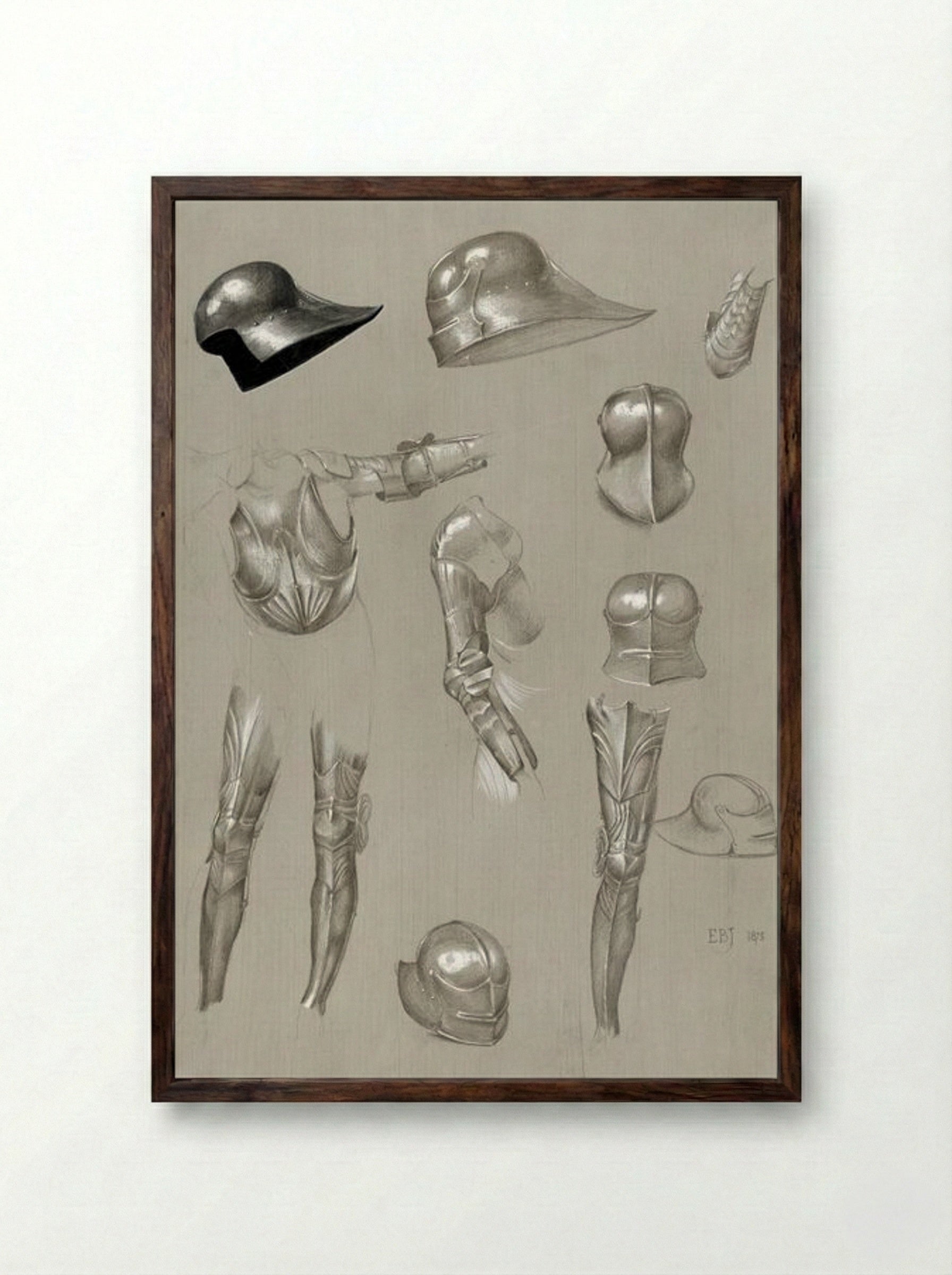 Studies of a Suit of Armour - Edward Burne-Jones - Framed Print Dark Wood