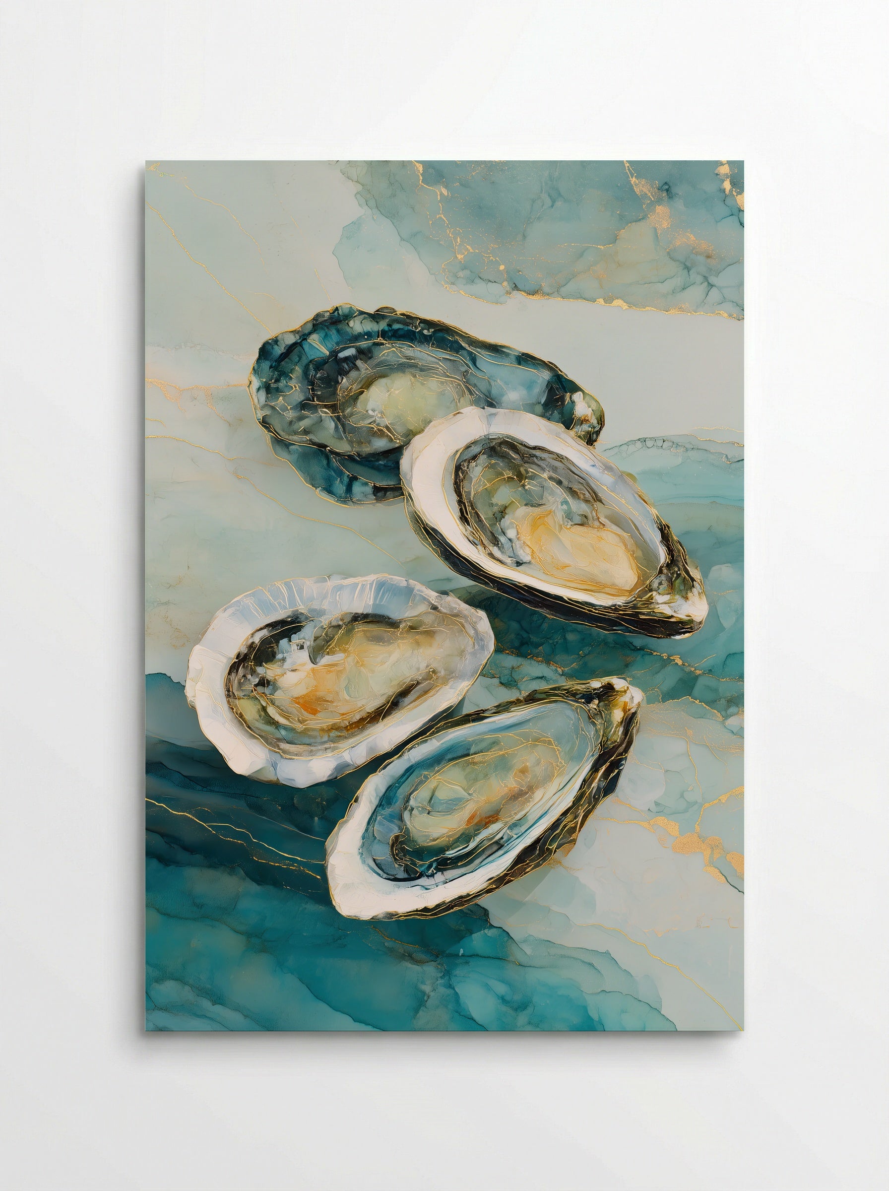 Coastal Oysters – Abstract Ocean Art Print in Teal and Gold - Poster