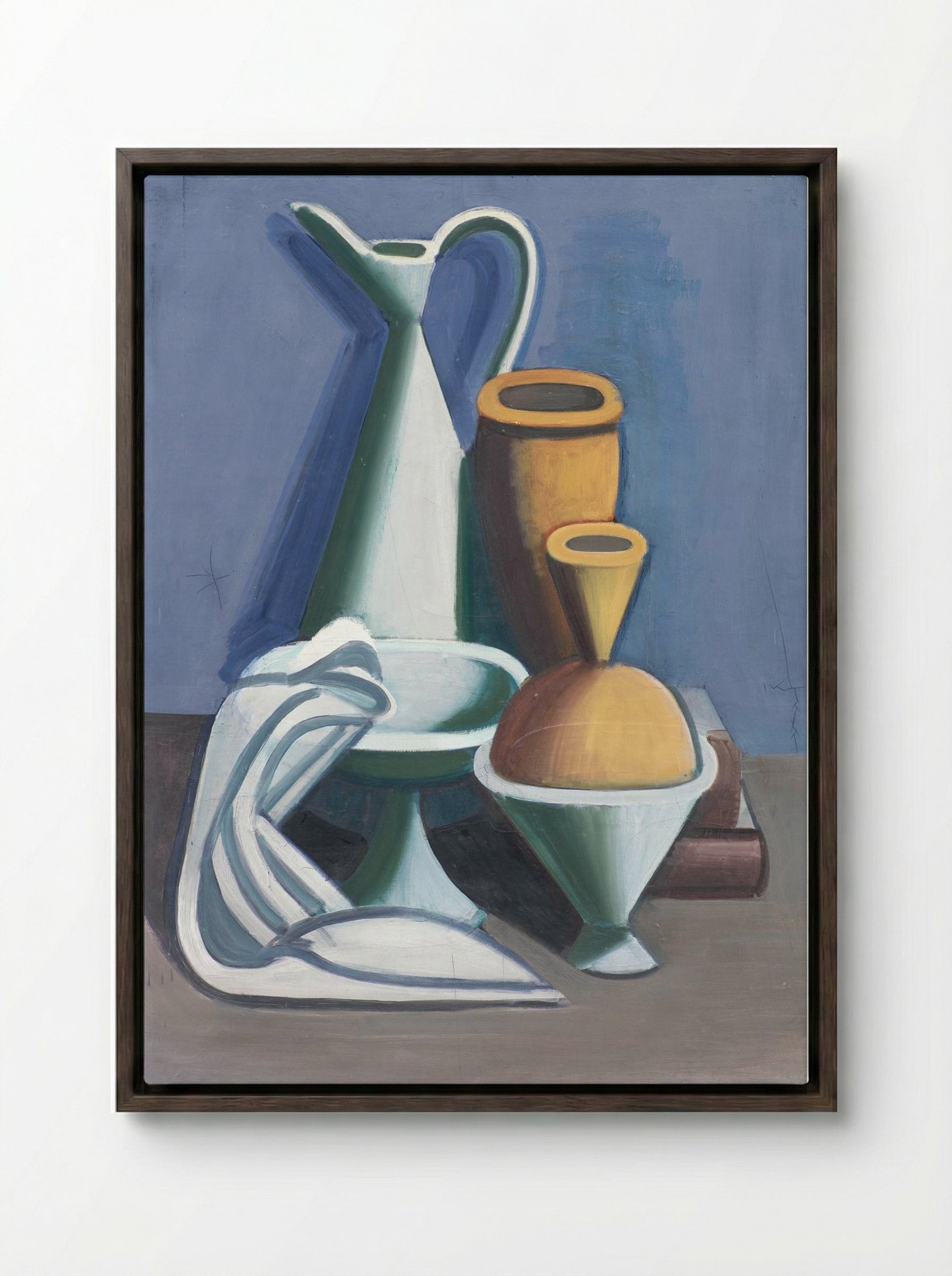 Arrangement with Watering Can, Towel and Jars - Vilhelm Lundstrøm - Framed Canvas Dark Wood
