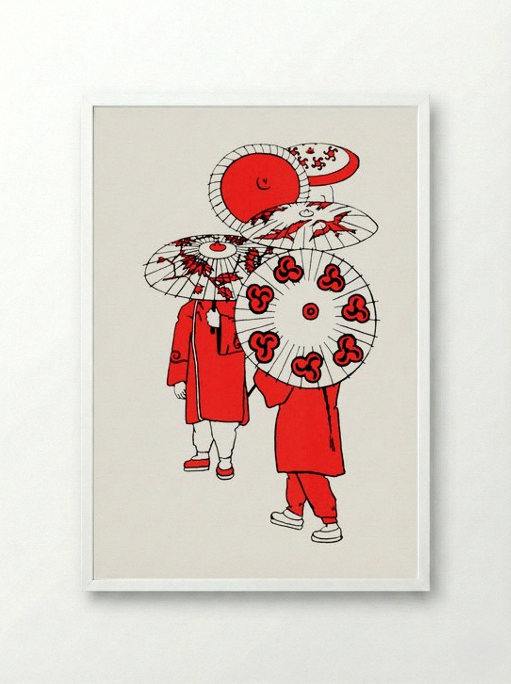 Oriental Umbrellas - Mary Audubon Post - Framed Print White