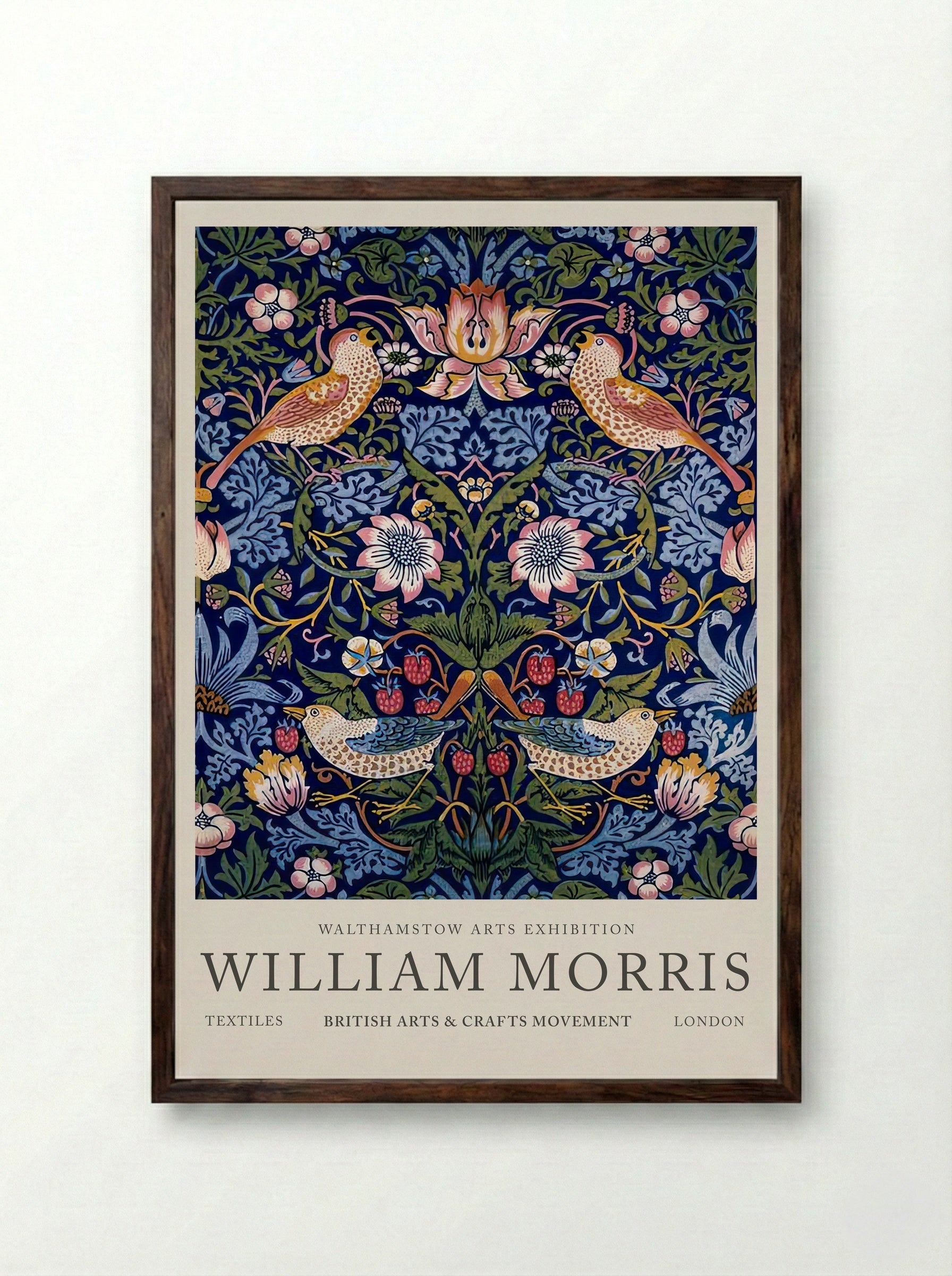 Strawberry Thief - William Morris - Framed Print Dark Wood