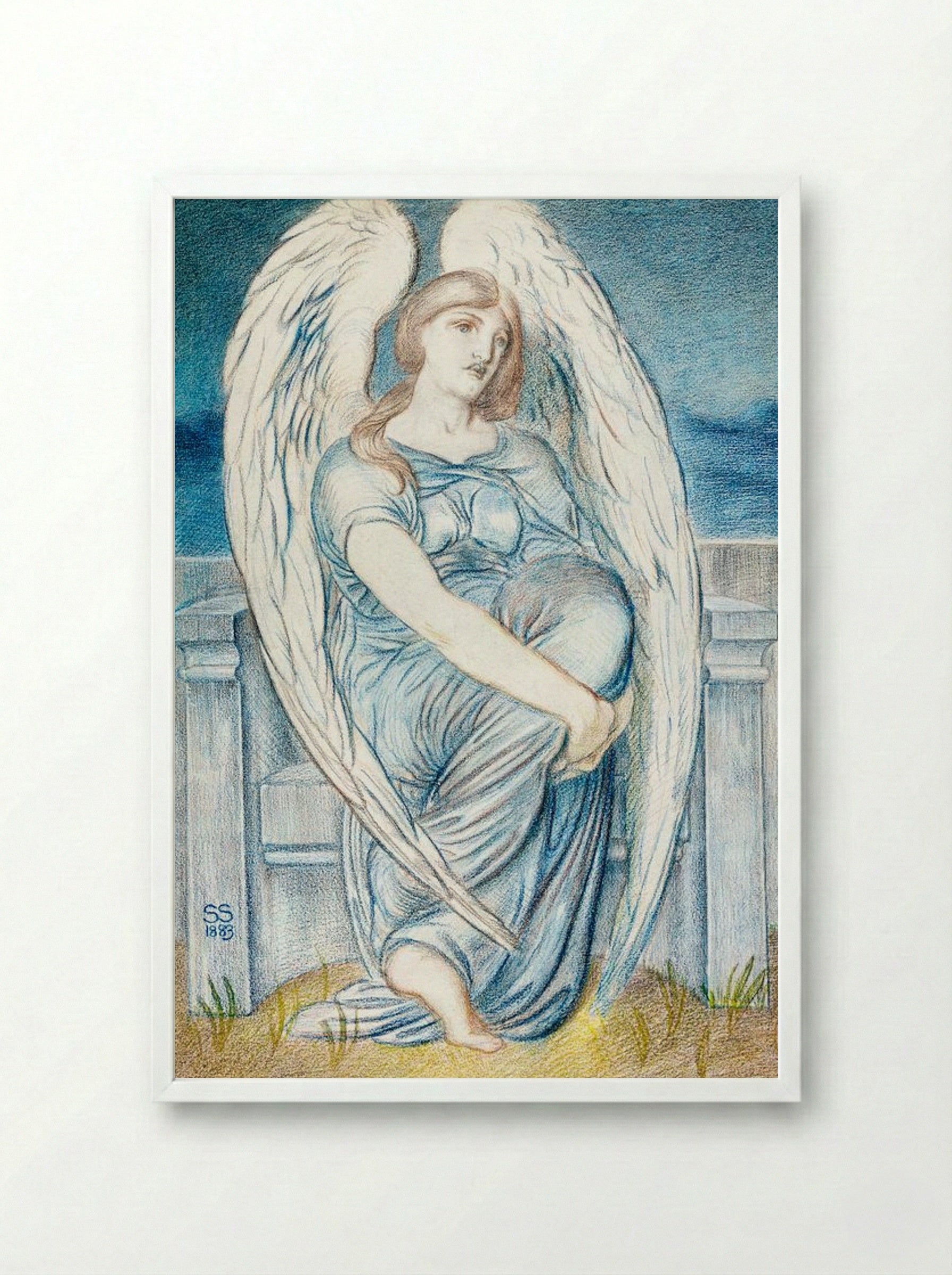 Seated Angel - Simeon Solomon - Framed Print White