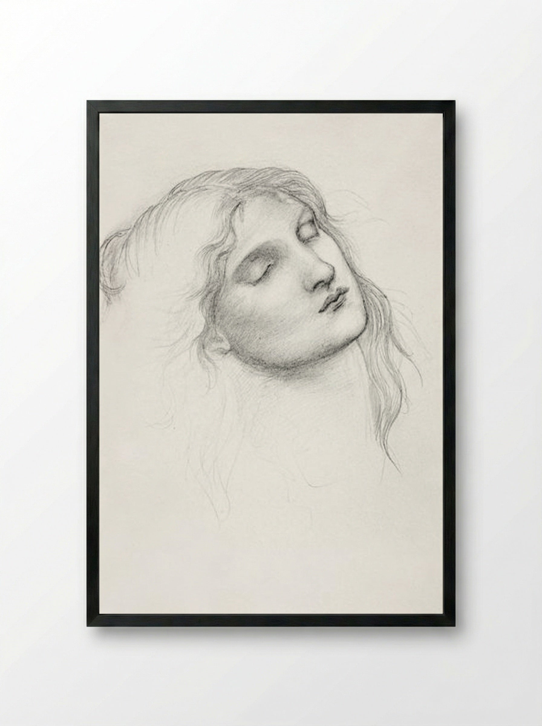 Head of a Woman with Eyes Closed - Edward Burne-Jones - Framed Print Black