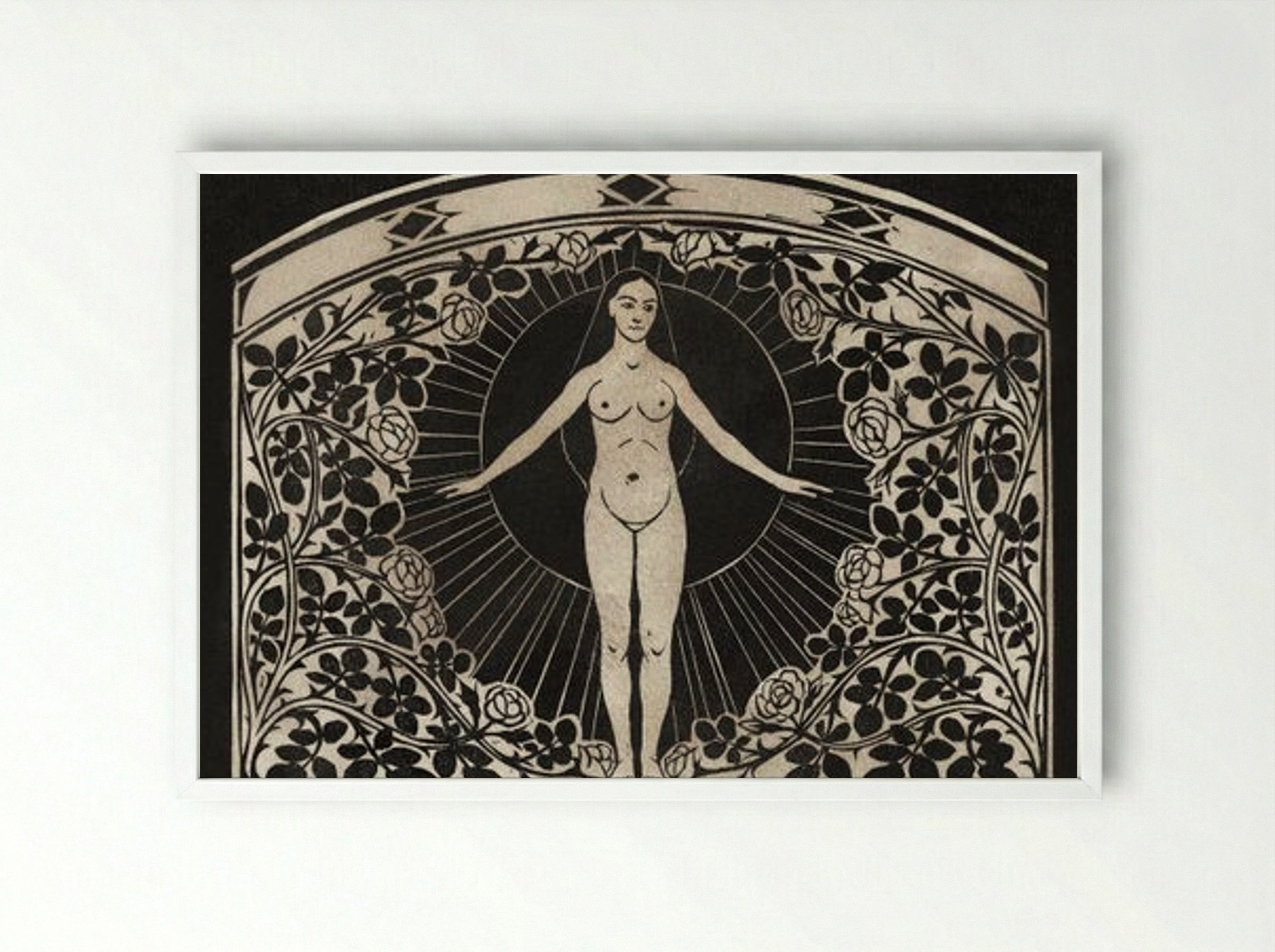 Calendar for 1901 with Women and Flowers - Fine Art Print - Framed Print White