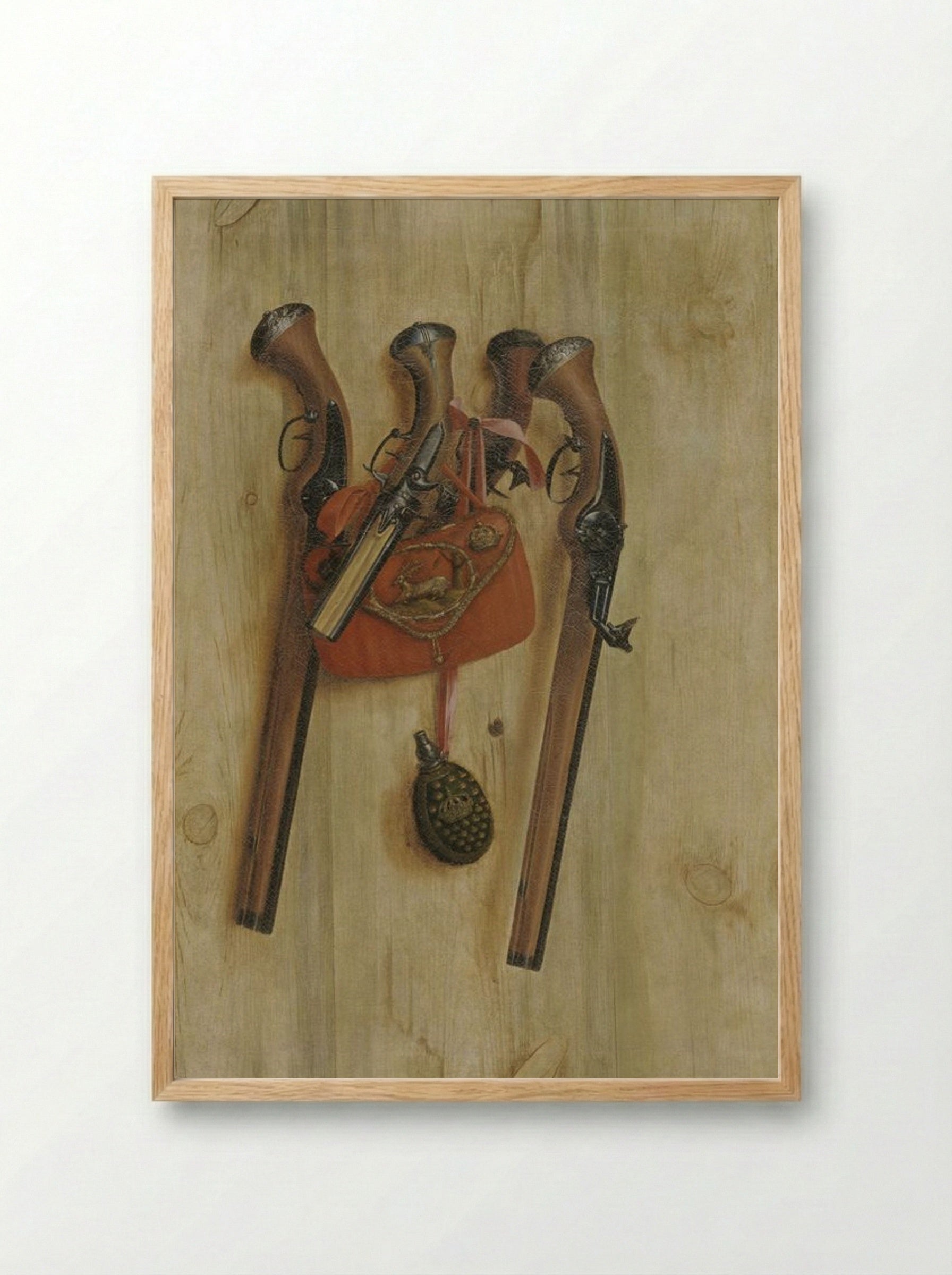 Trompe l'oeil with pistols - Cornelis Norbertus Gysbrechts - Framed Print Wood