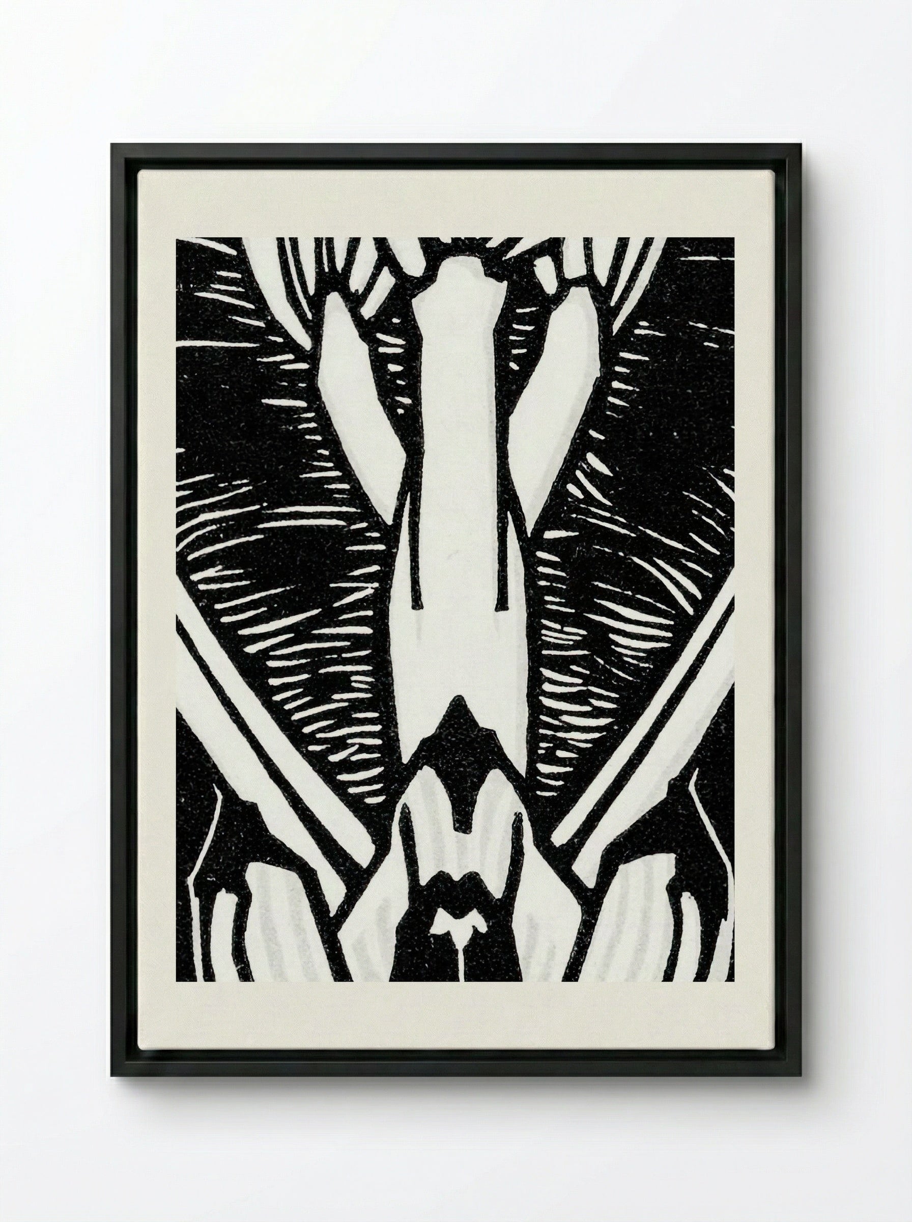April (Floral Woodcut) - Julie de Graag - Framed Canvas Black