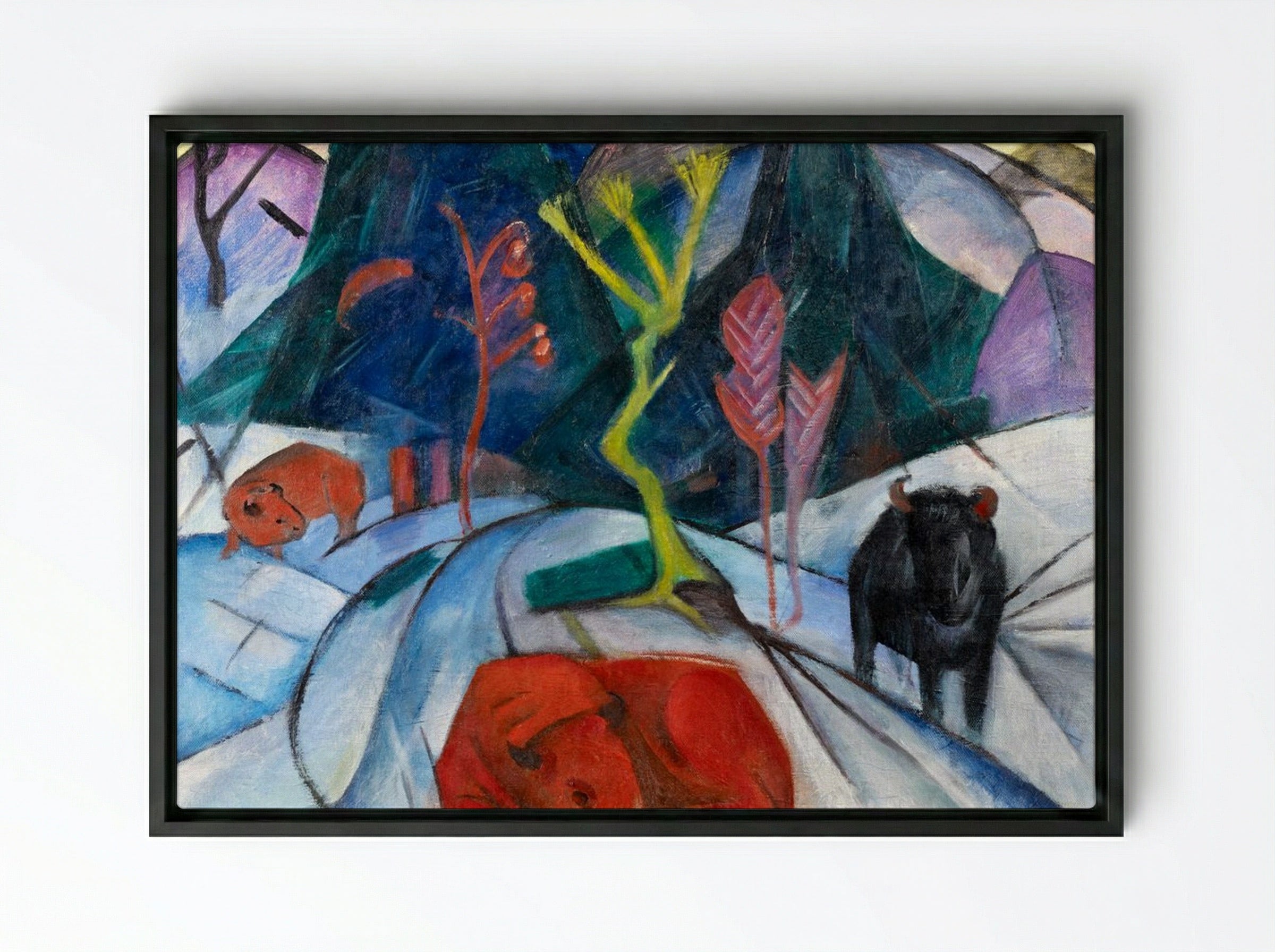 Bison in Winter (Red Bison) - Franz Marc - Framed Canvas Black