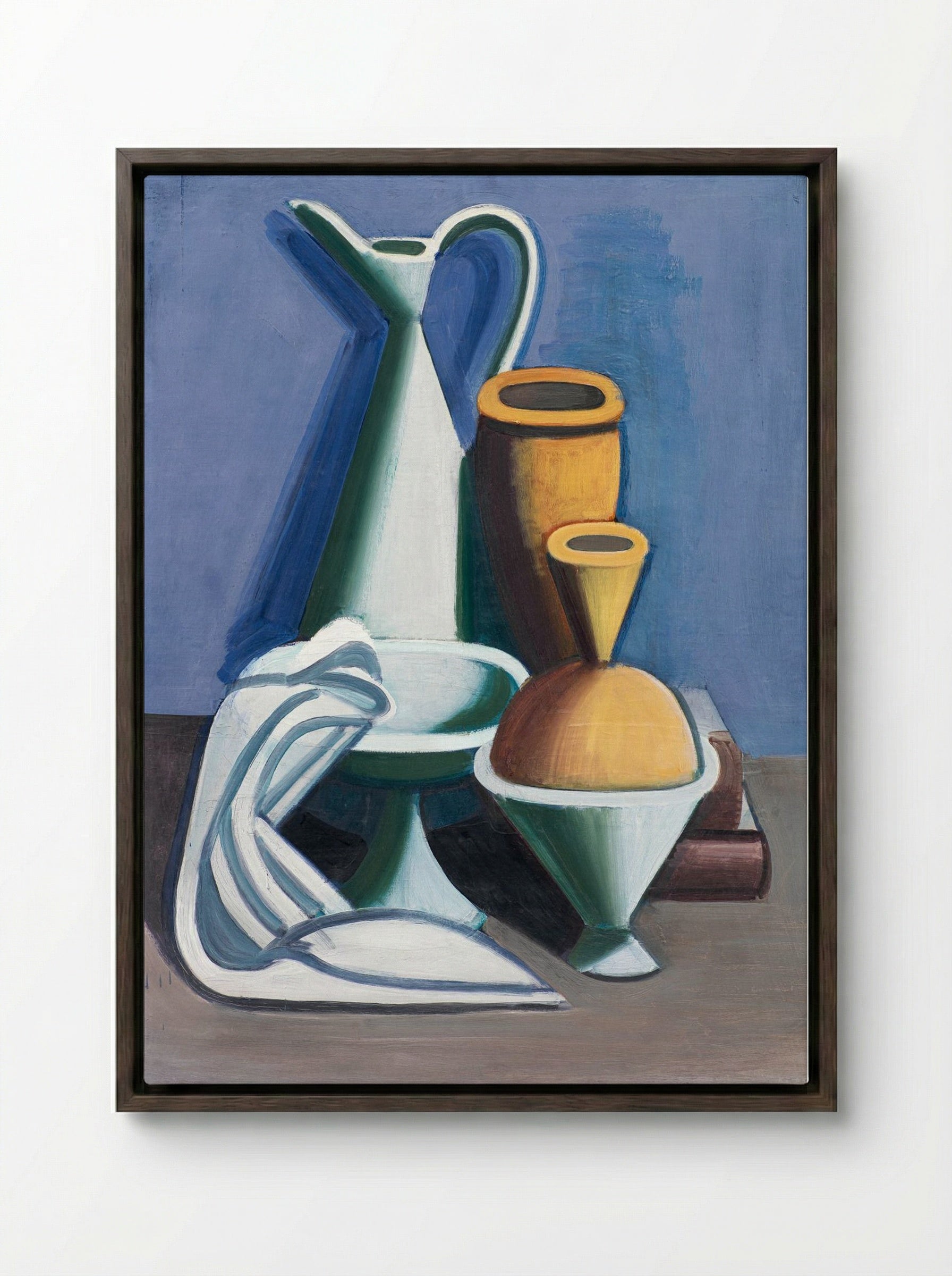 Arrangement with Watering Can, Towel and Jars - Vilhelm Lundstrøm - Framed Canvas Dark Wood