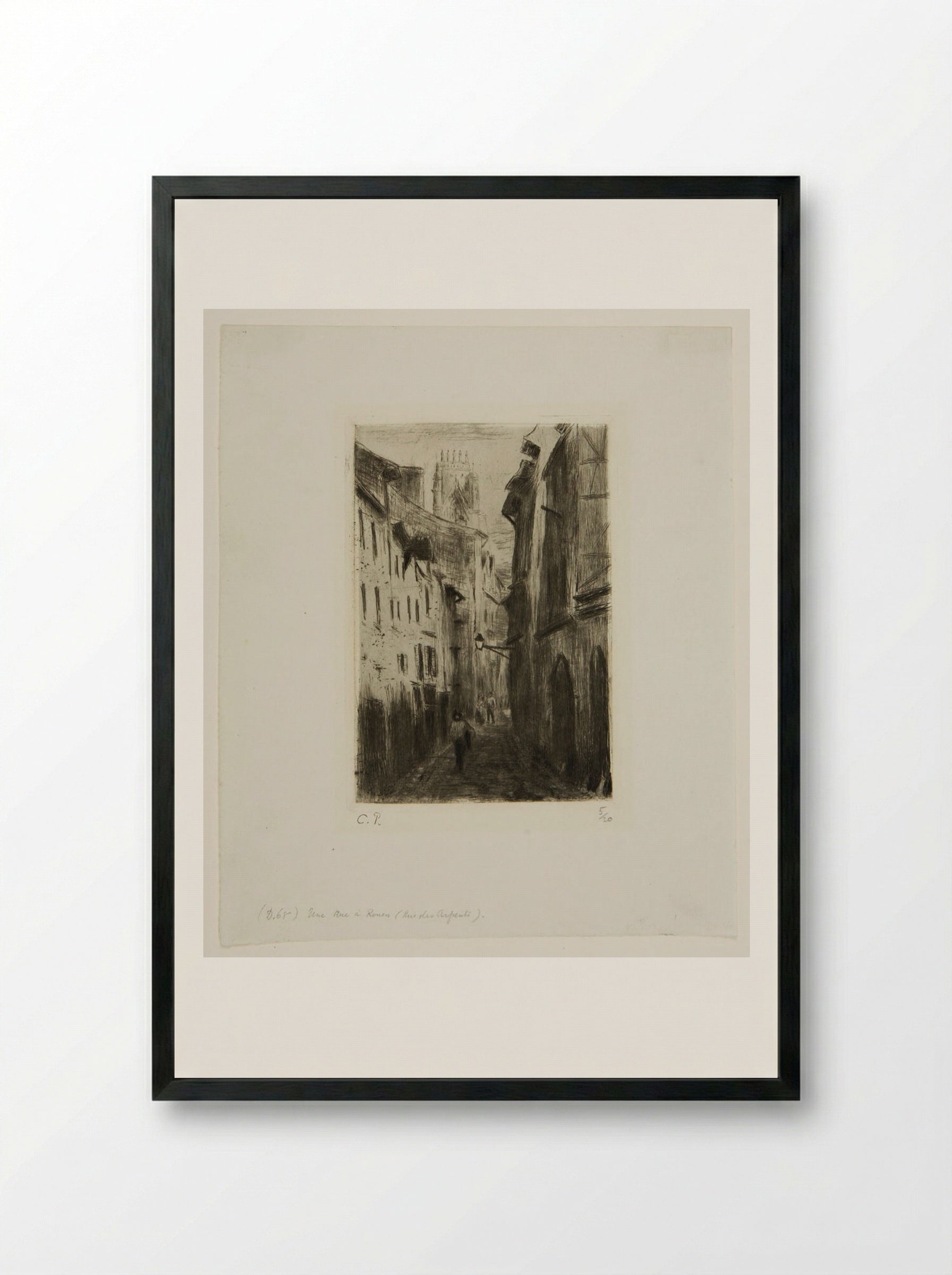 A Street in Rouen (Rue des Arpents) - Camille Pissarro - Framed Print Black