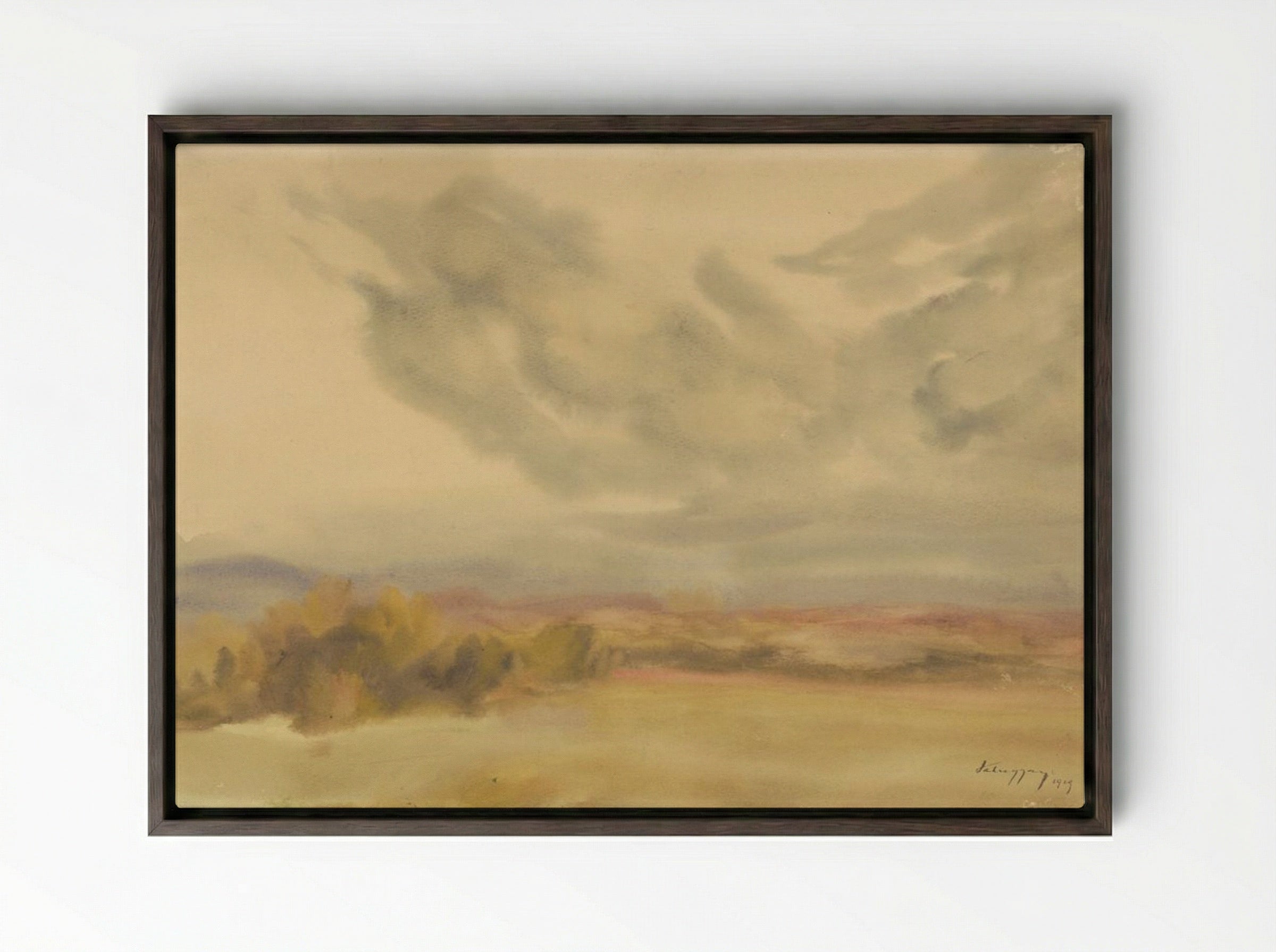 Clouds Over a Plain - Zolo Palugyay - Framed Canvas Dark Wood