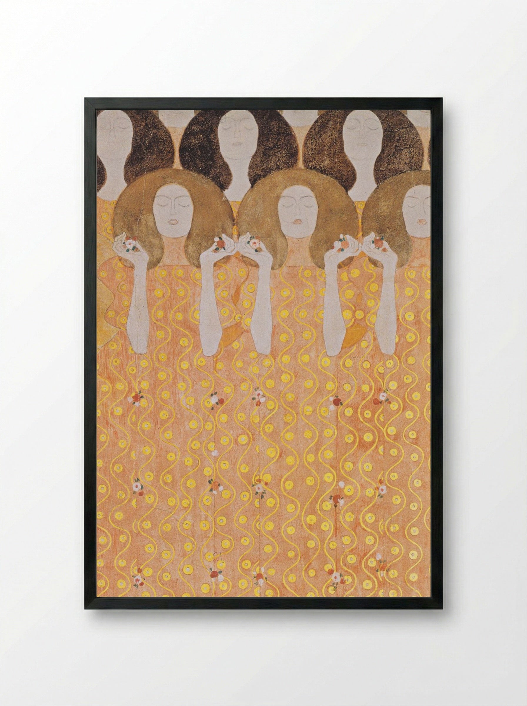 Detail from Beethoven Frieze: The Yearning for Happiness of Mankind - Gustav Klimt - Framed Print Black