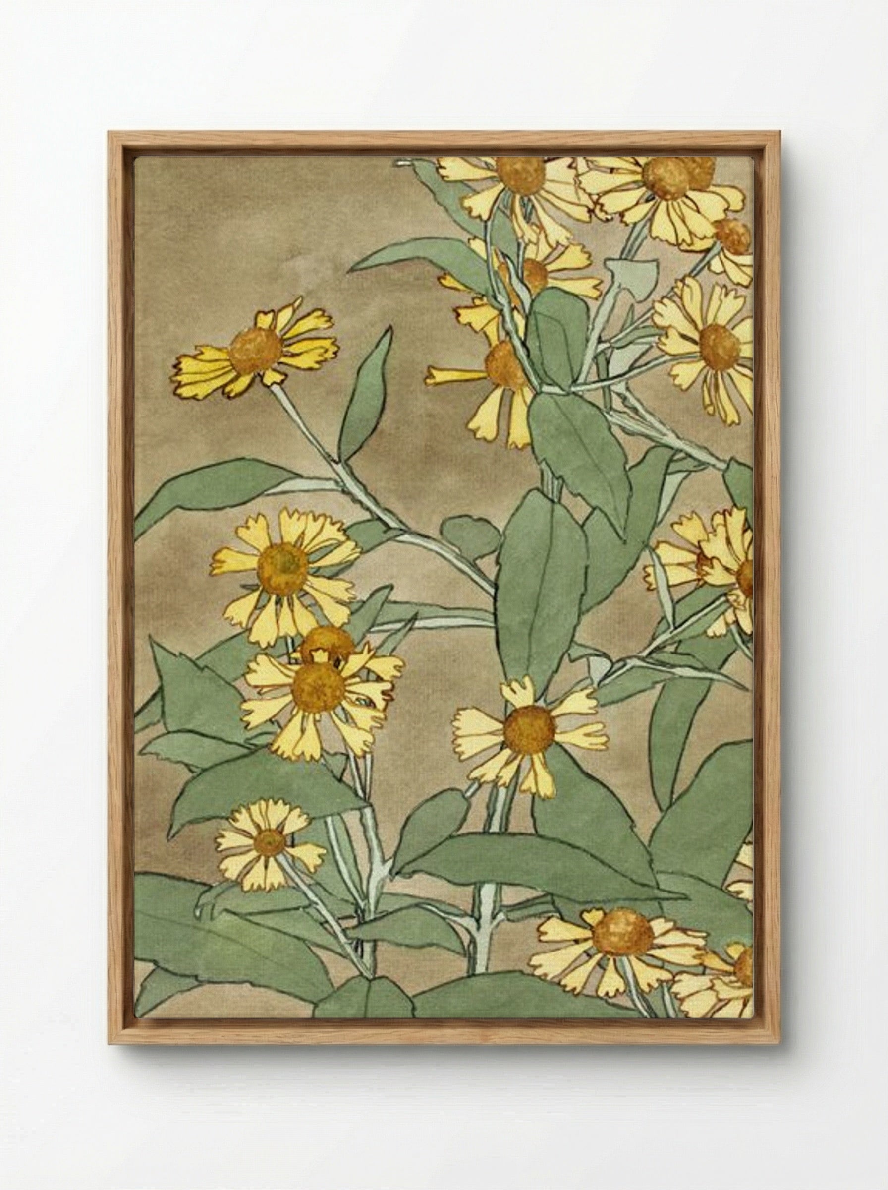 Daisies with Orange Center and Yellow Petals - Hannah Borger Overbeck - Framed Canvas Wood