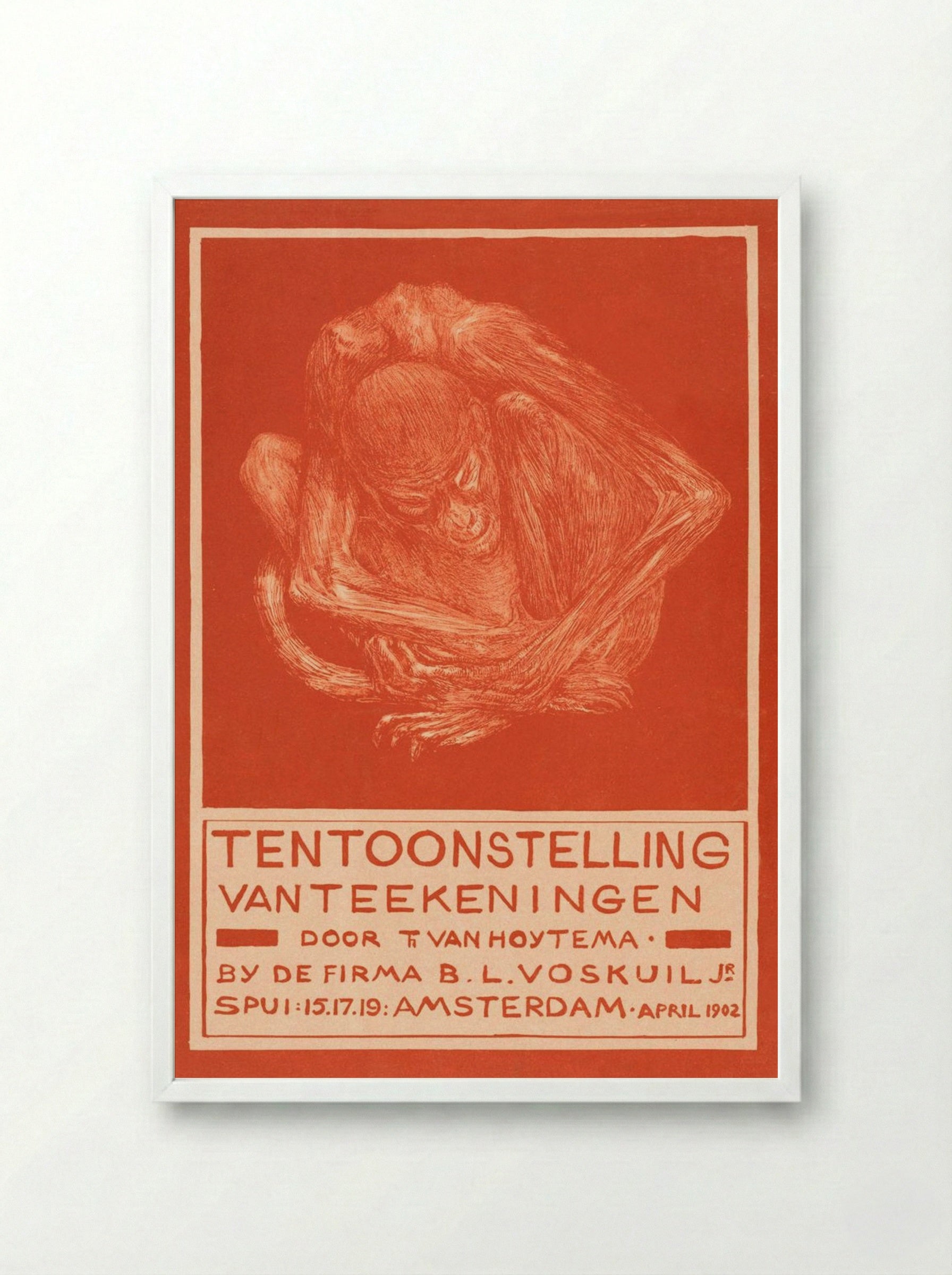 Reclamekaart met ineengedoken aap (Advertising Card with Crouching Ape) - Theo van Hoytema - Framed Print White
