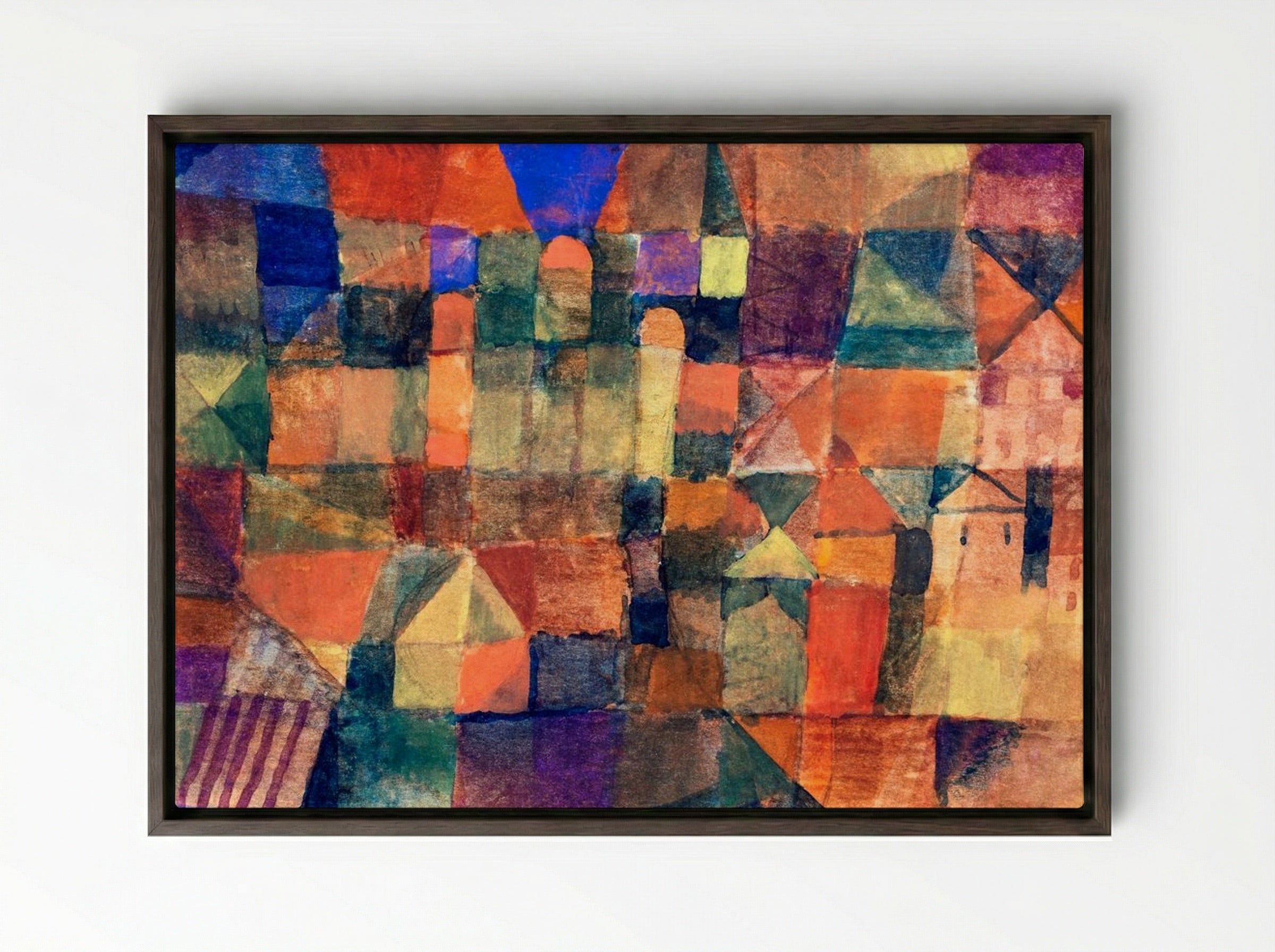 City with the Three Domes - Paul Klee - Framed Canvas Dark Wood