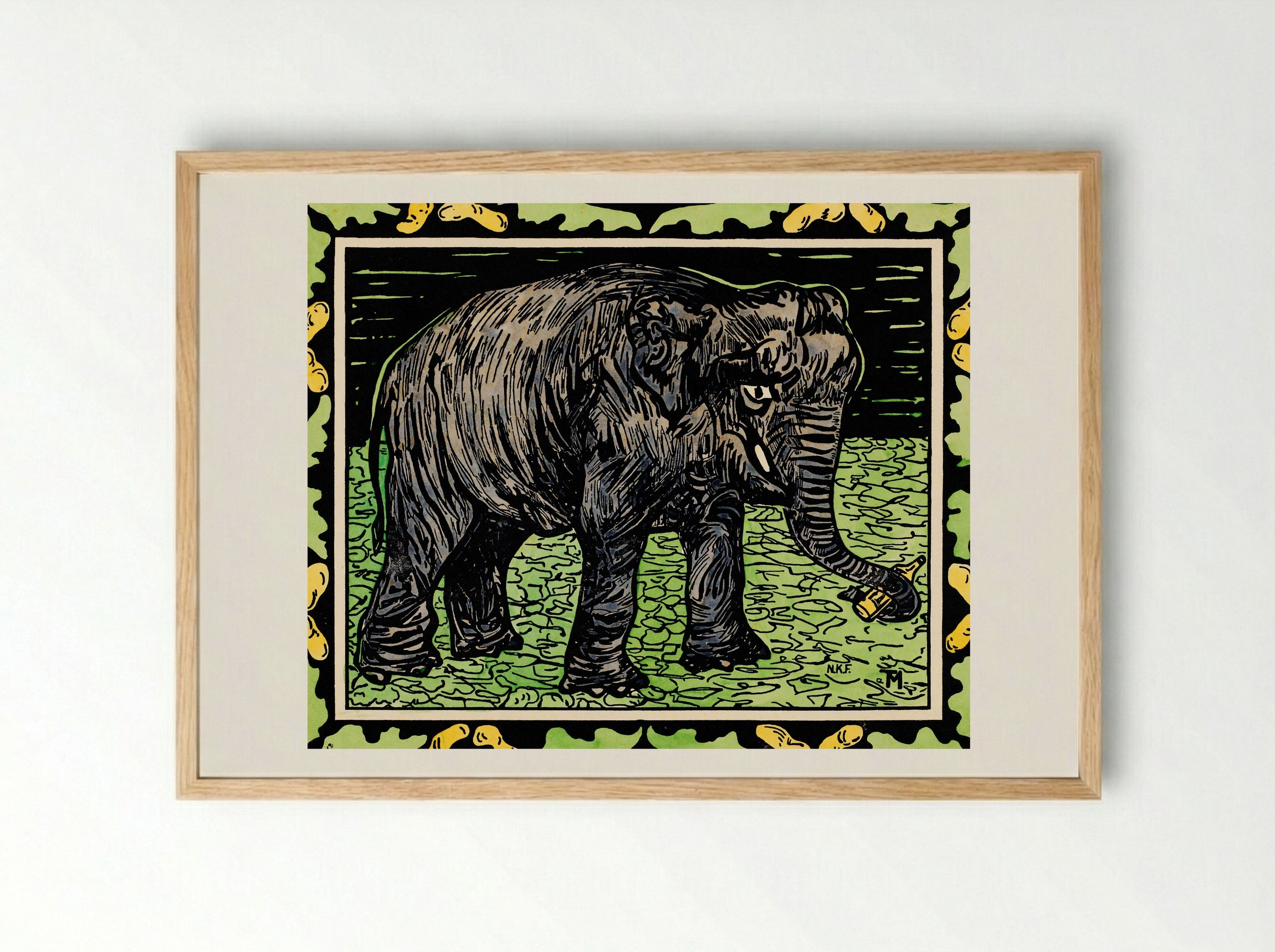 Olifant met fles (Elephant with Bottle) - Theo van Hoytema - Framed Print Wood