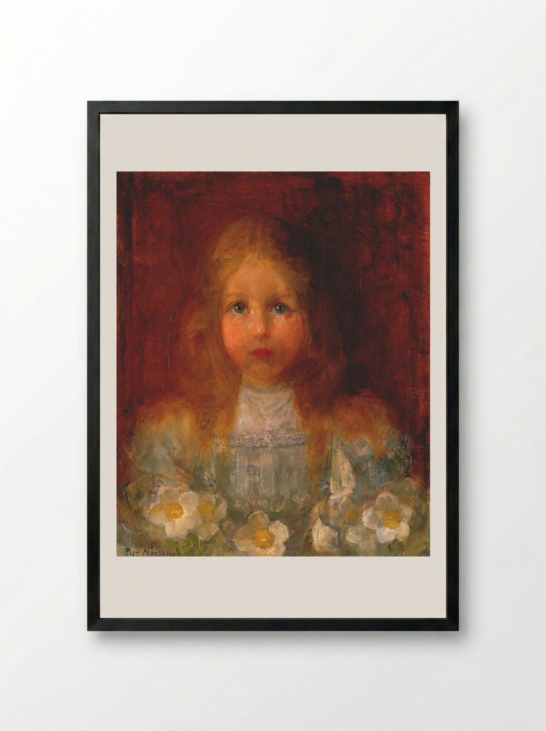 Portrait of a Girl with Flowers - Piet Mondrian - Framed Print Black