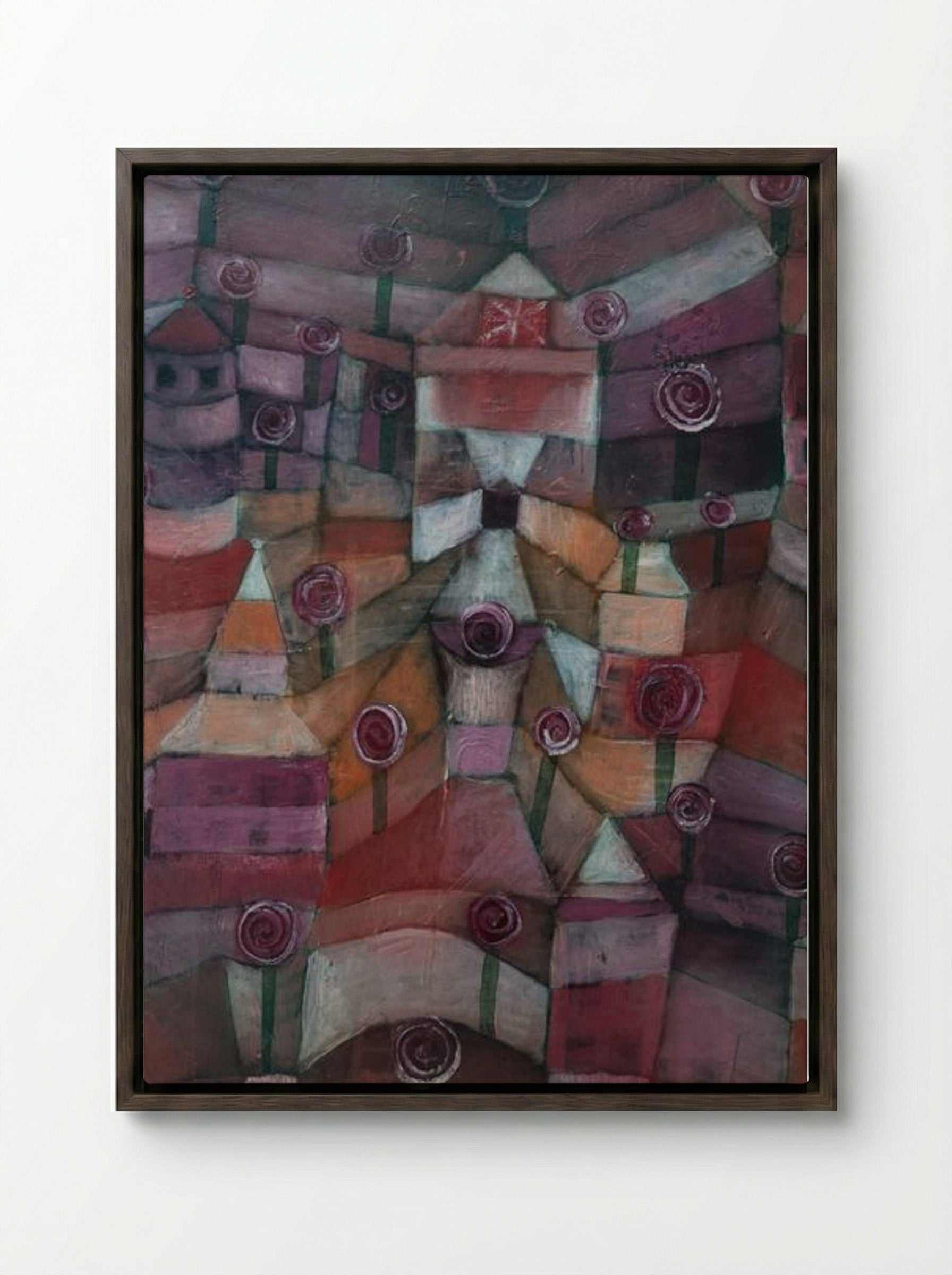 Rose Garden - Paul Klee - Framed Canvas Dark Wood